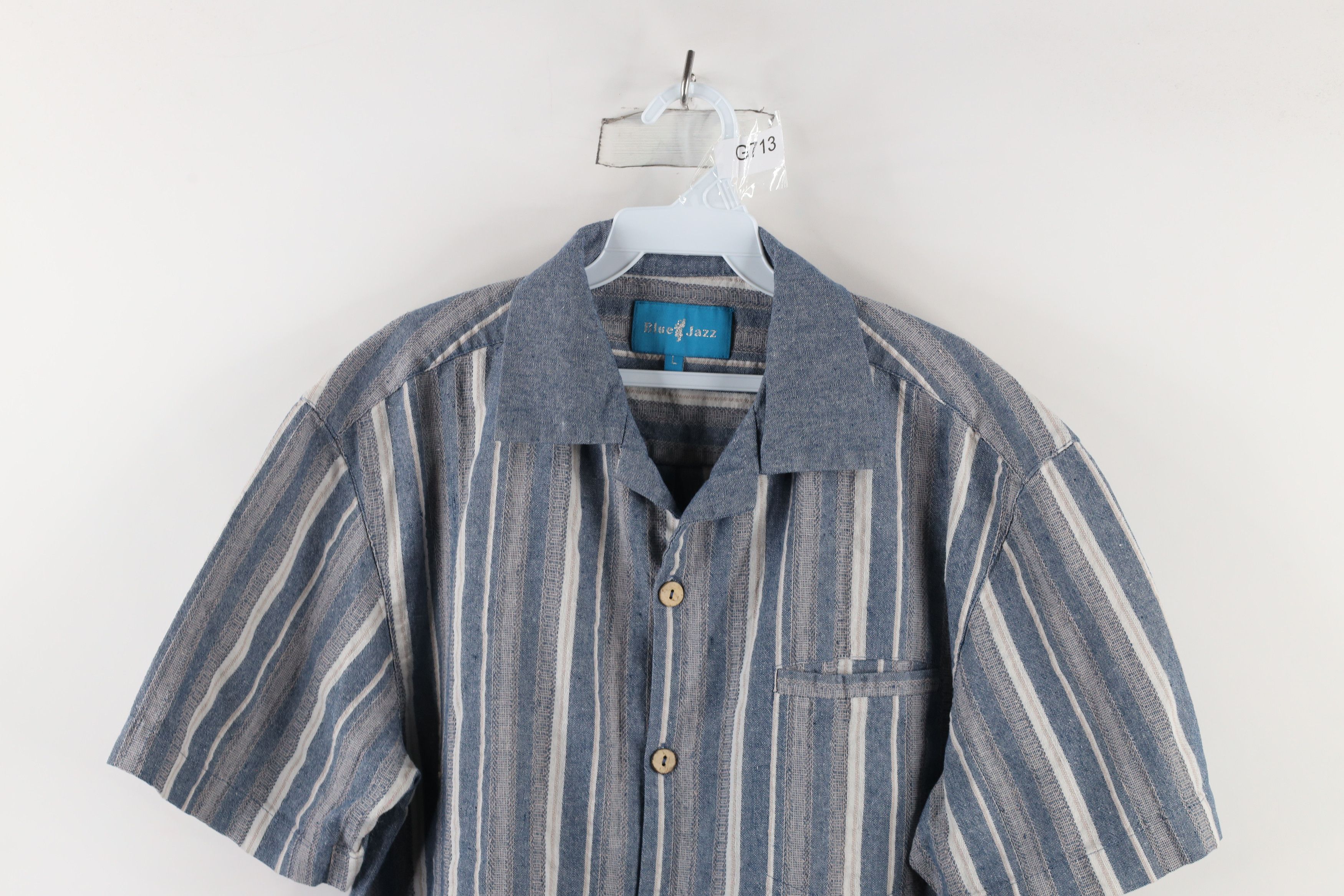 Vintage Vintage 90s Streetwear Linen Blend Camp Collar Button Shirt Size US L / EU 52-54 / 3 - 2 Thumbnail