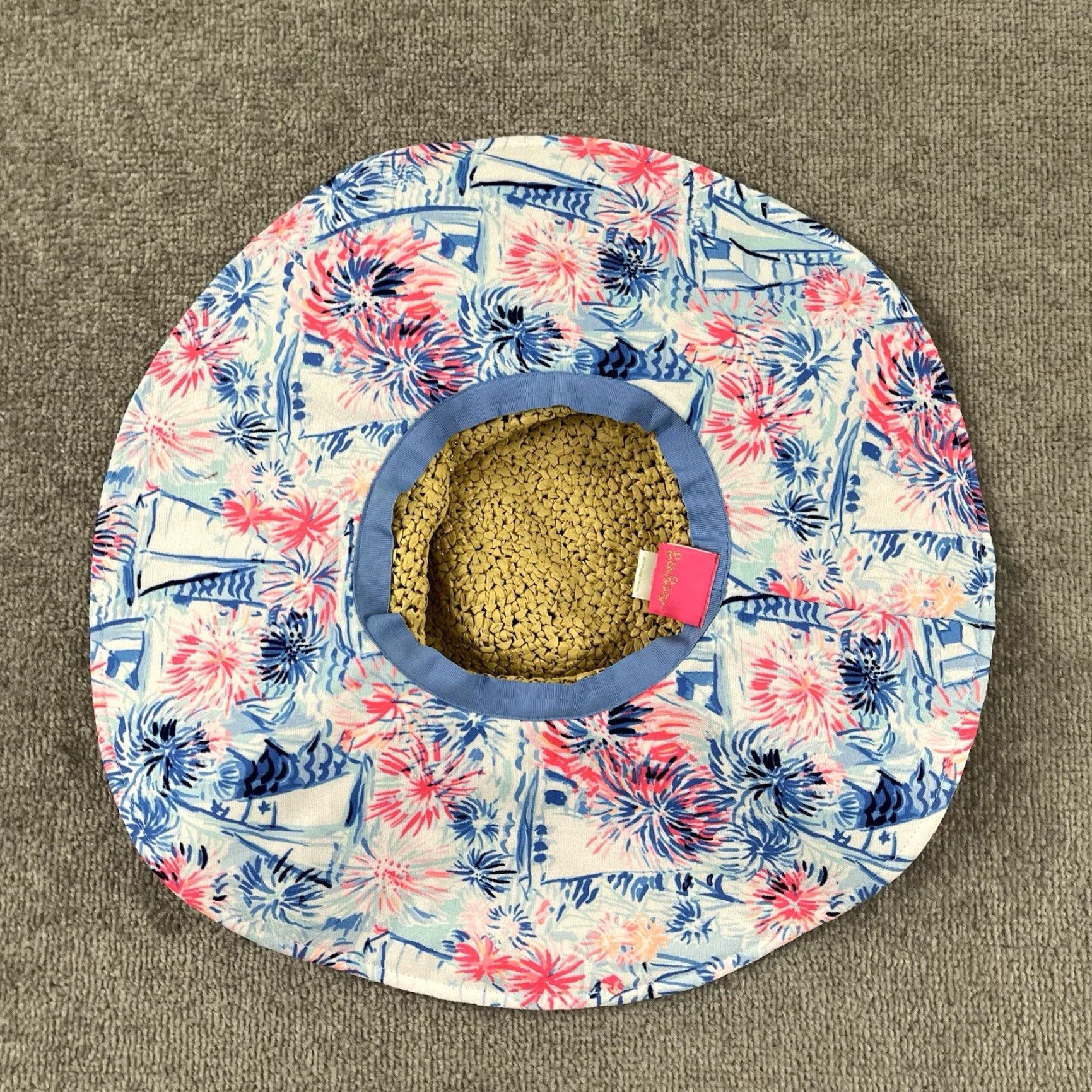 Lilly Pulitzer LILLY PULITZER Hat Straw Floppy Wide Sea to Shining Sea Floral Sun Beach Preppy Hat Size ONE SIZE - 4 Thumbnail