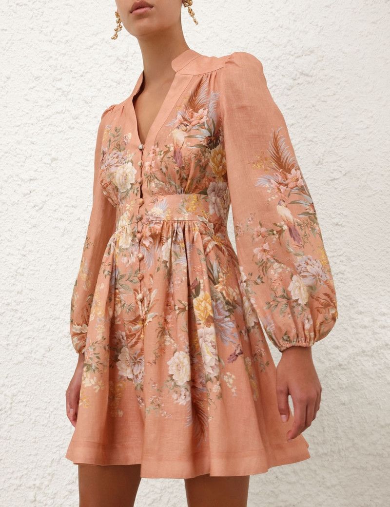 Zimmermann oc11z0226 Tallow Plunge Mini Dress In Multicolor Size L / US 10 / IT 46 - 5 Thumbnail