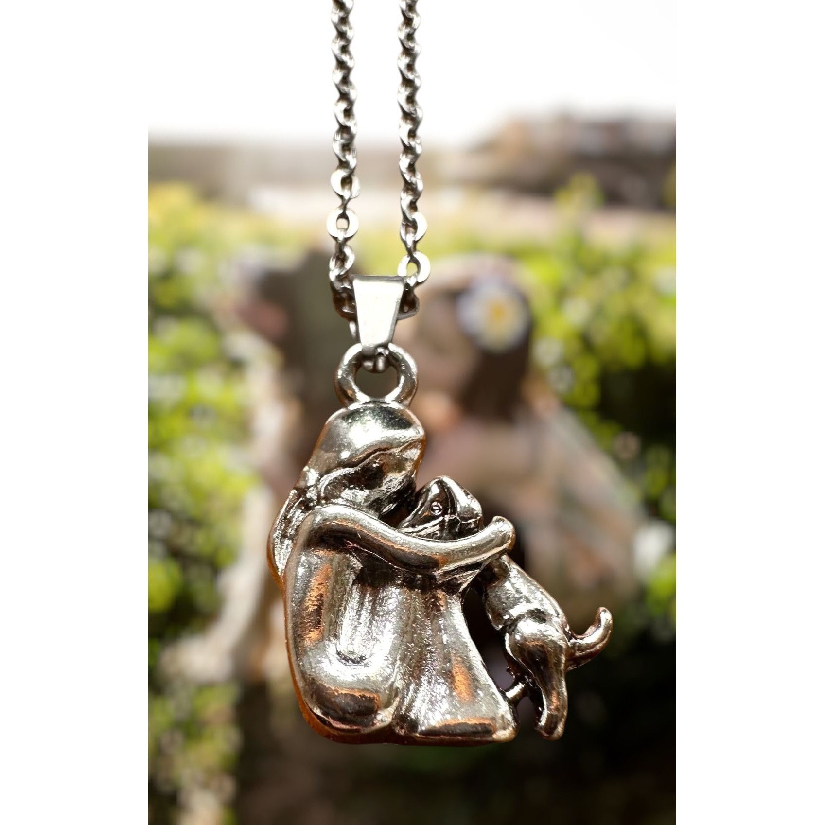 Handmade Girl Hugging Dog Necklace New Pendant Pet Lover Gift Animal Size ONE SIZE - 1 Thumbnail