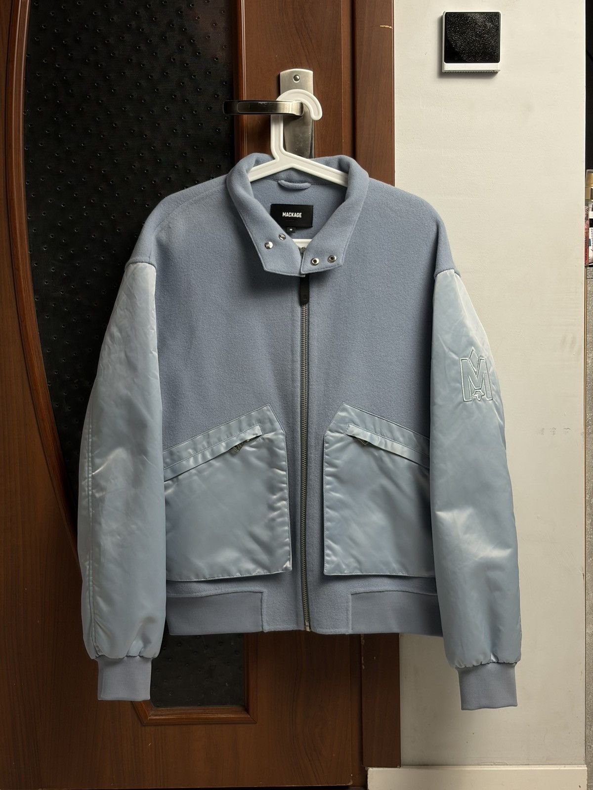 Mackage Mackage Monreal Wool Cashmere Bomber Baby Blue Women’s Size S / US 4 / IT 40 - 1 Thumbnail