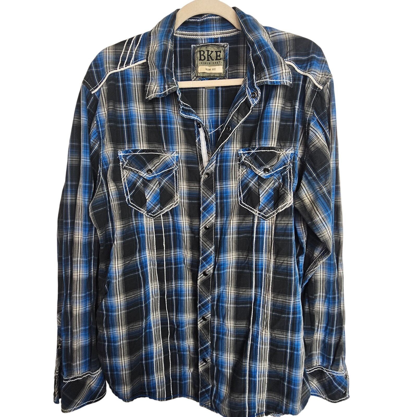 BKE BKE Men Plaid Western Shirt XL Snap Slim Fit Cowboy Country Size US XL / EU 56 / 4 - 1 Thumbnail