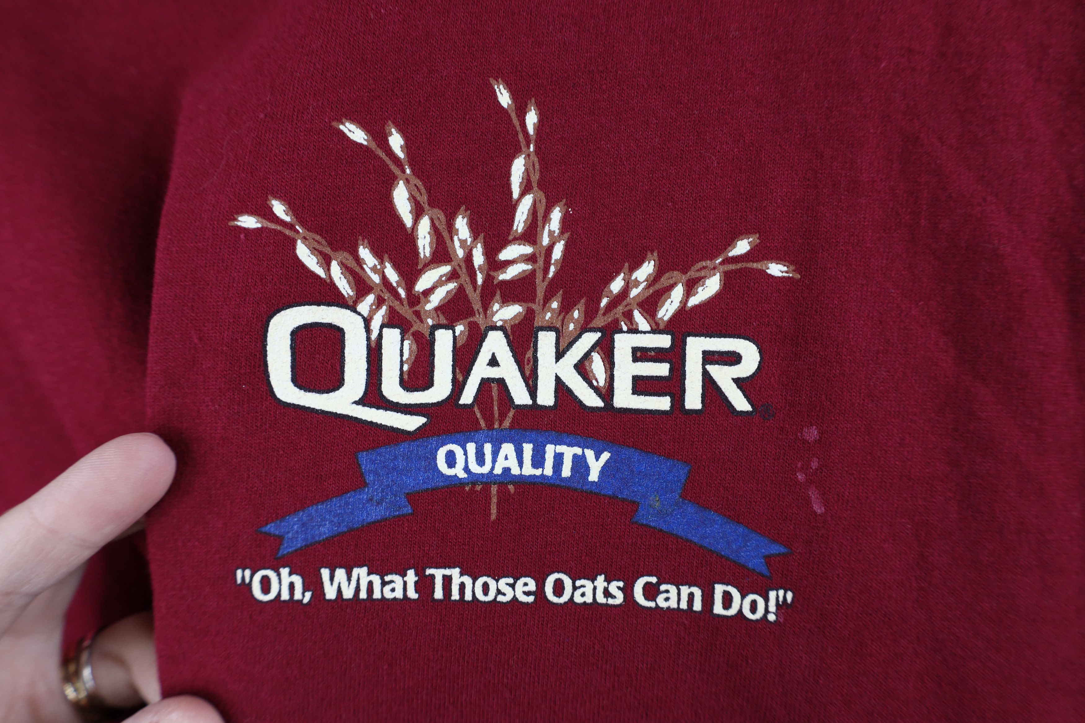 Vintage Vintage 90s Quaker Oatmeal Oats T-Shirt Burgundy Cotton USA Size US L / EU 52-54 / 3 - 4 Thumbnail