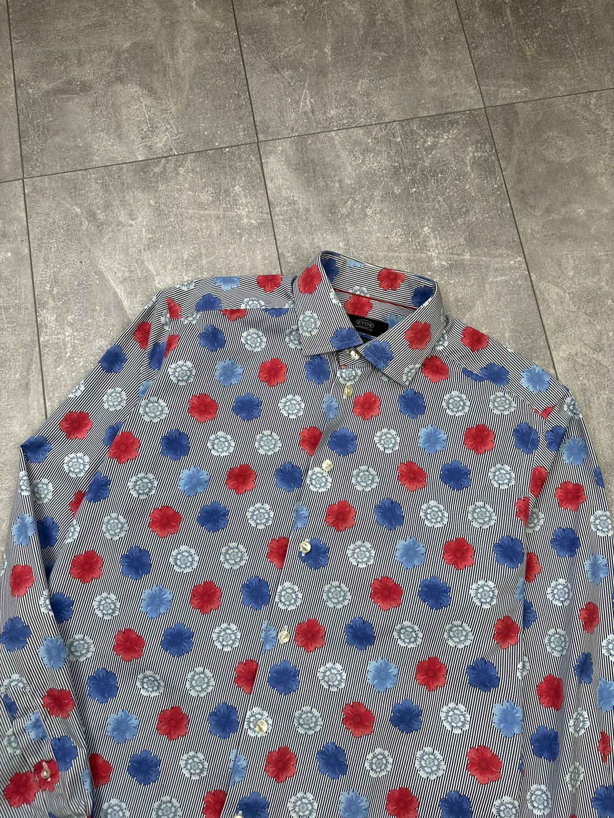 Vintage Eton Striped Shirt Button Up Flowers Print Size US L / EU 52-54 / 3 - 7 Thumbnail
