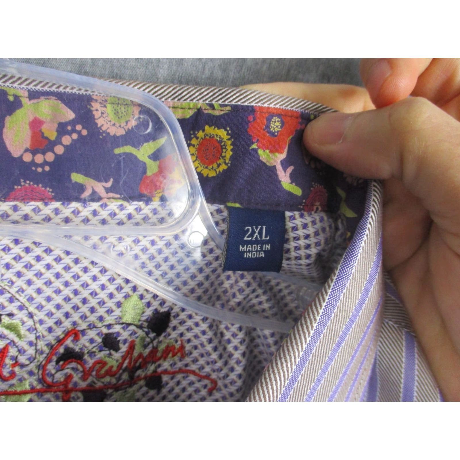 Robert Graham Robert Graham Shirt Mens 2XL Purple Striped Button Down Contrast Floral Cuffs Size US XXL / EU 58 / 5 - 3 Thumbnail
