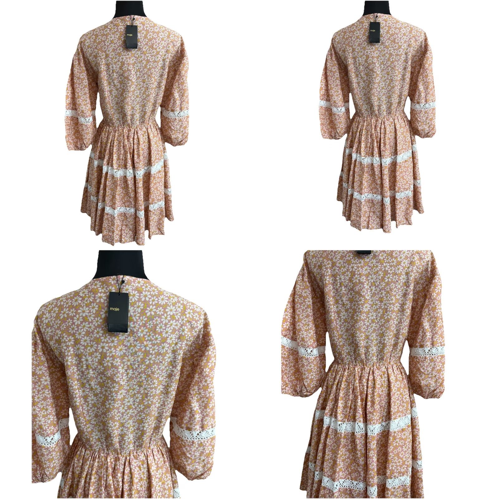 Maje Maje Rayanik Mini Dress Pink Floral Print Linen Blend 36 Midi Dress Women Vintage Floral Lace Pleated Girls Mens Size XS / US 0-2 / IT 36-38 - 8 Thumbnail