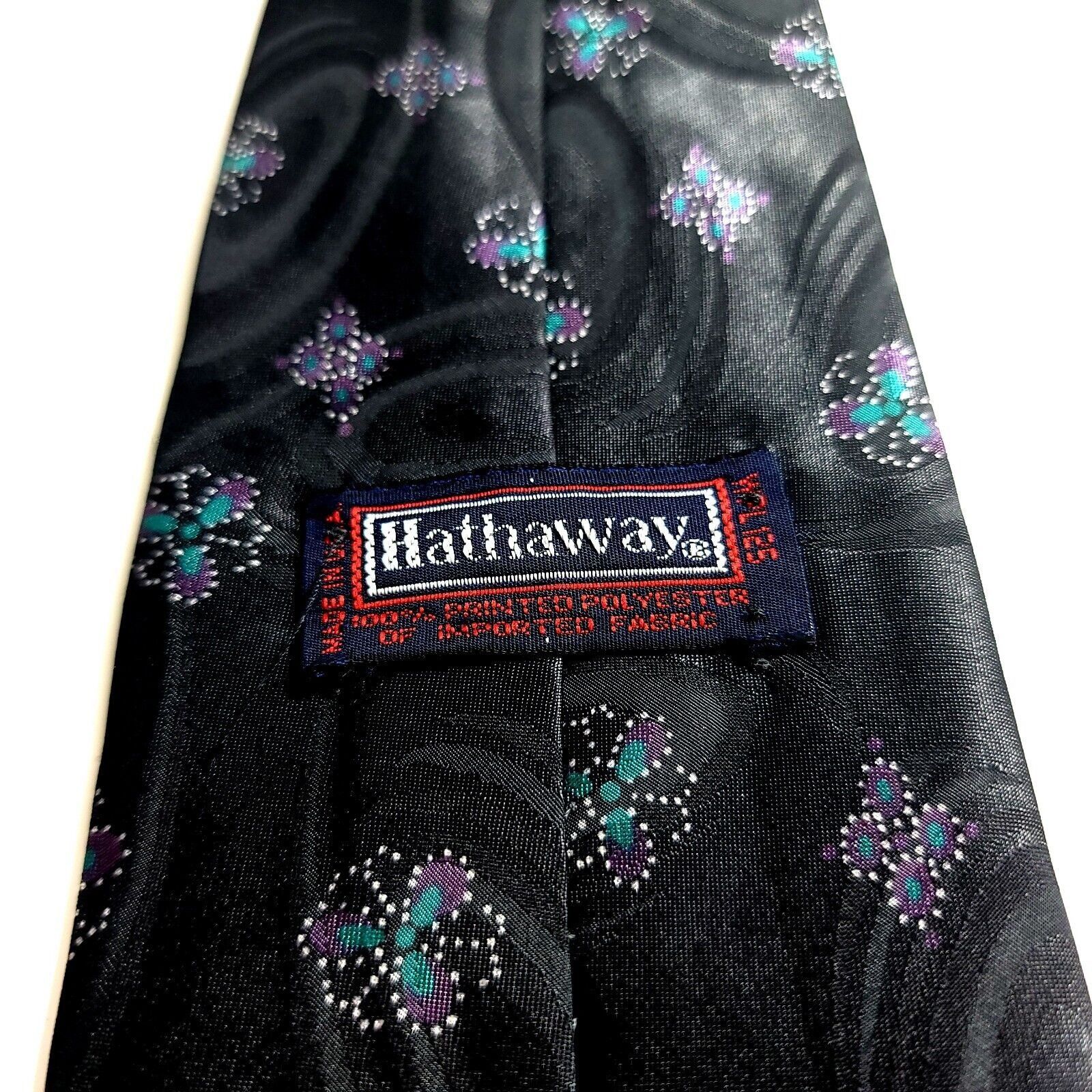 Designer Hathaway Black Teal Purple Floral Polyester Woven Tie Size ONE SIZE - 3 Thumbnail