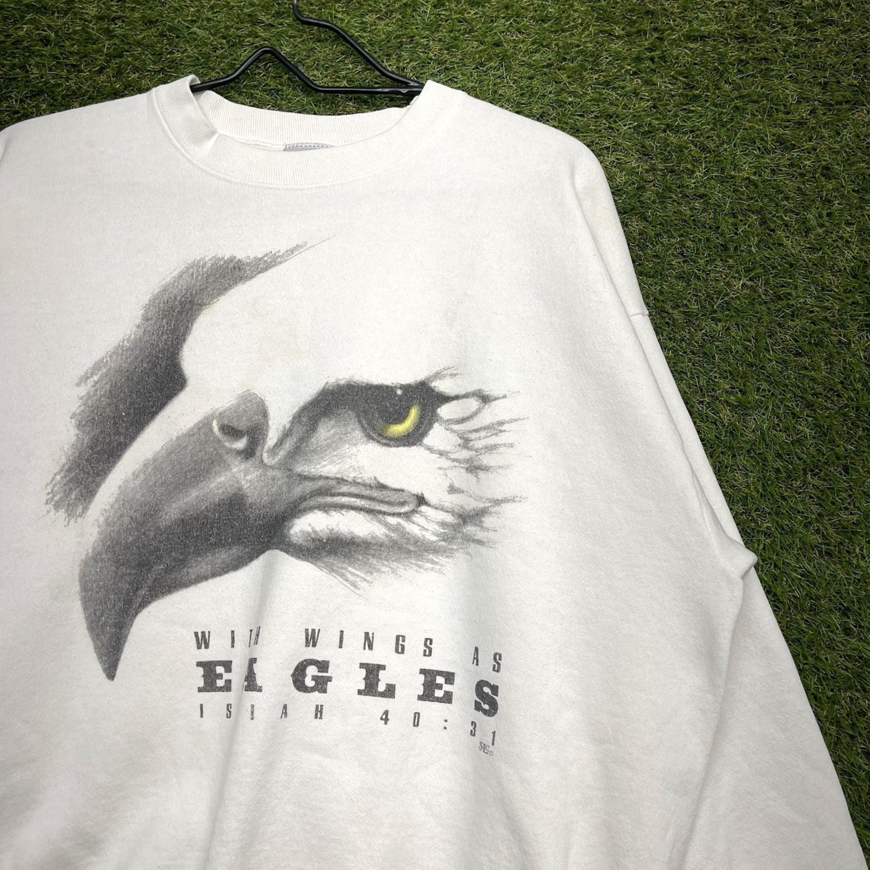 Vintage VINTAGE Jesus Sweatshirt Mens XL With Wings as Eagles Isaiah 40:31 90s Religion Shirt Men XL White Cotton Fleece Graphic Print 1990s Boys Womens Mens Size US XL / EU 56 / 4 - 2 Thumbnail