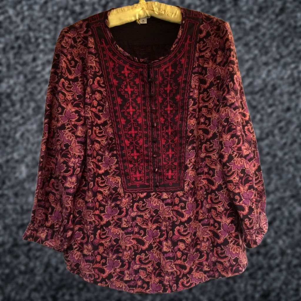 Lucky Brand Lucky Brand Womens Long Sleeve Bohemian Top Half Button Multicolor Size Medium Size M / US 6-8 / IT 42-44 - 1 Thumbnail