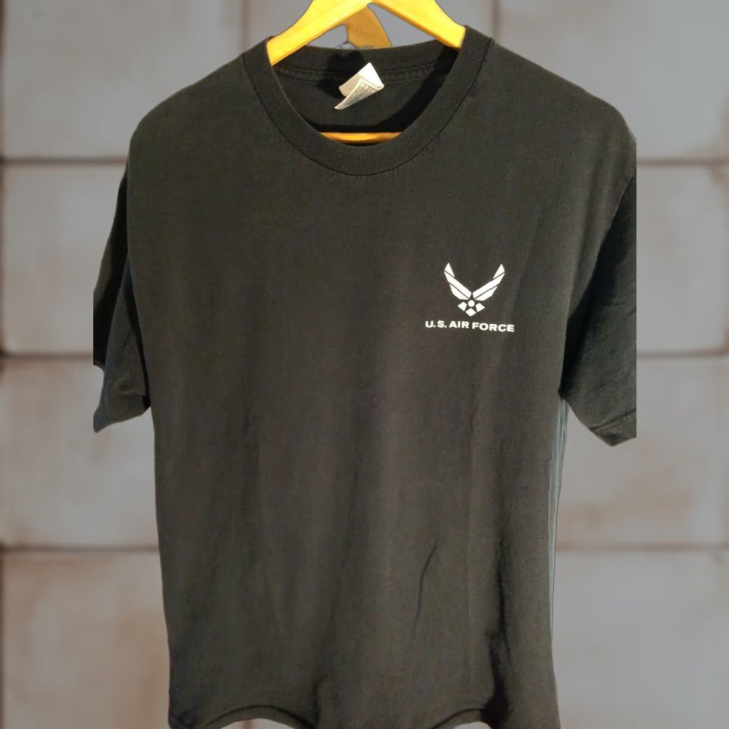 Vintage VINTAGE US Air Force T-shirt Double-sided Size L Navy Blue Bold print military Size US L / EU 52-54 / 3 - 1 Thumbnail