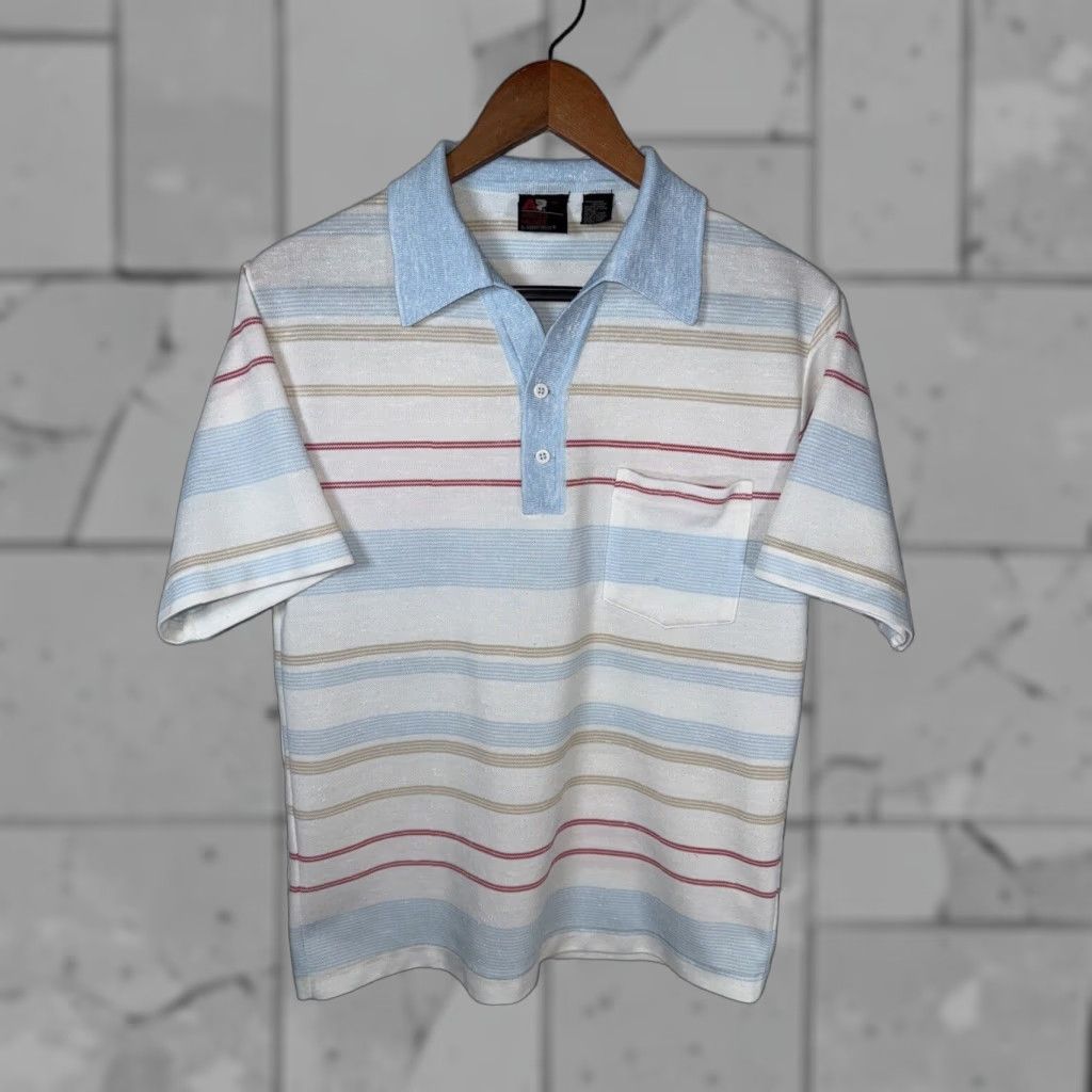 Vintage VINTAGE Robert Bruce Polo Shirt Cream Striped 1970s Disco Mens M Size US M / EU 48-50 / 2 - 1 Thumbnail