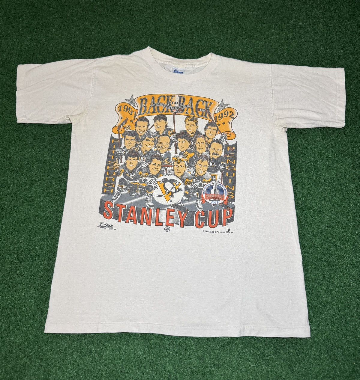 Salem Sportswear Vintage Penguins Back To Back Champions Caricature T Shirt Size US L / EU 52-54 / 3 - 1 Thumbnail