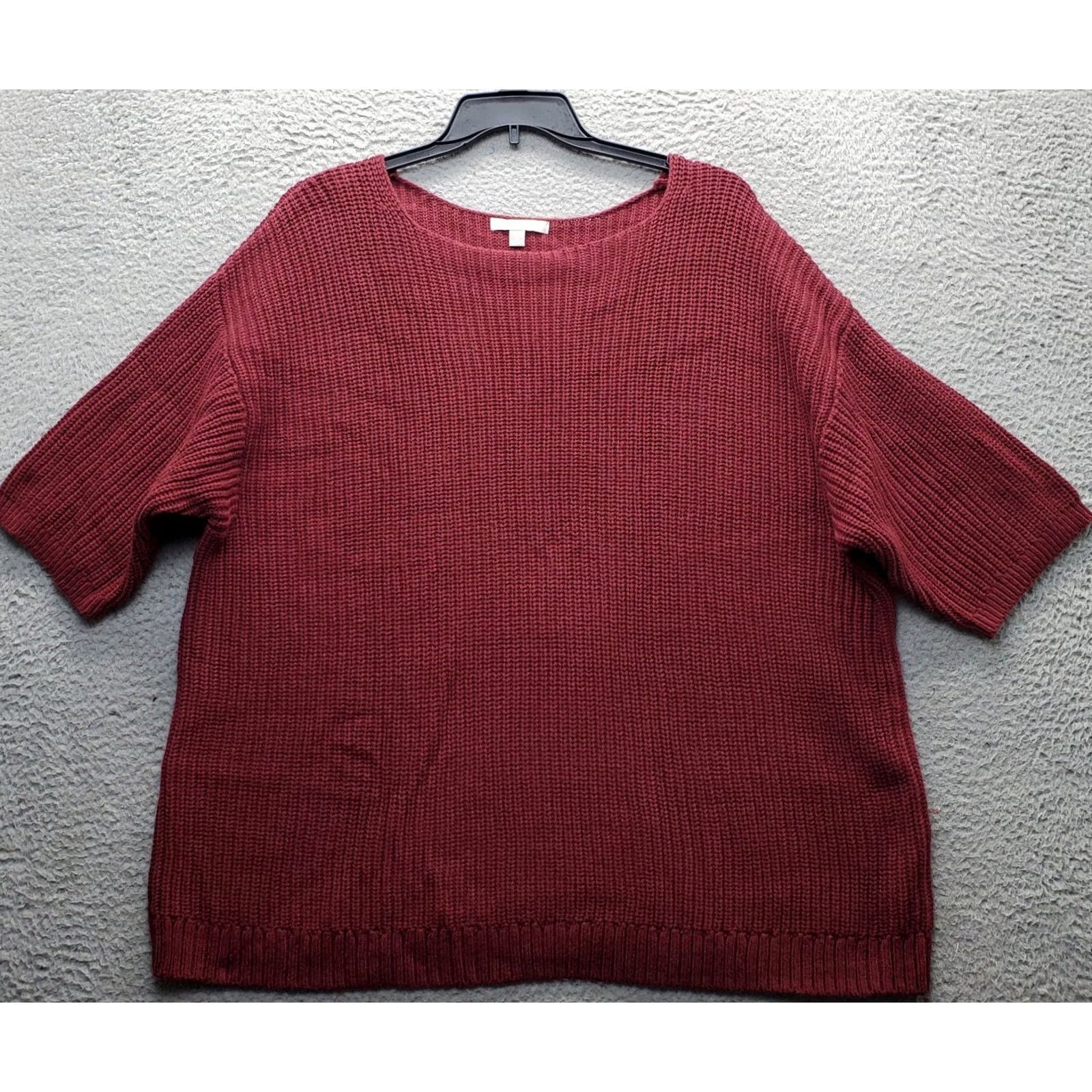 Vintage Woman Within Sweater Womens 1X Burgundy Knit Short Sleeve Crew Neck Pullover Size XL / US 12-14 / IT 48-50 - 2 Thumbnail