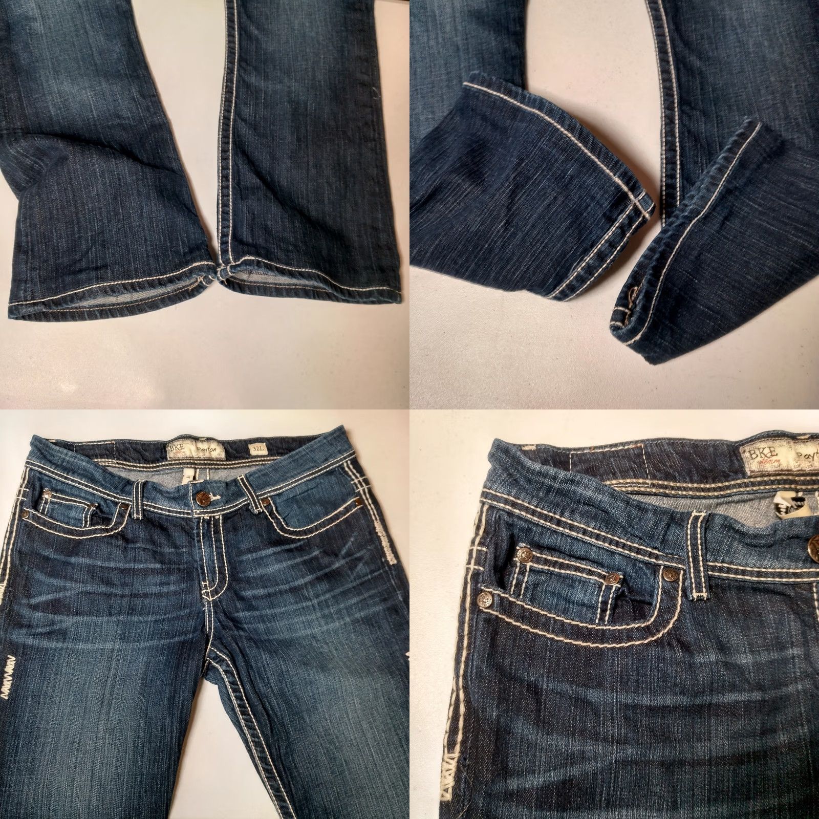 BKE BKE Jeans Woman 32L Denim Bootcut Regular 5-Pocket Blue Whiskering White Stitching Dark Wash Distressed look - Buckle Bke Payton Size 24" / US 00 / IT 34 - 10 Thumbnail