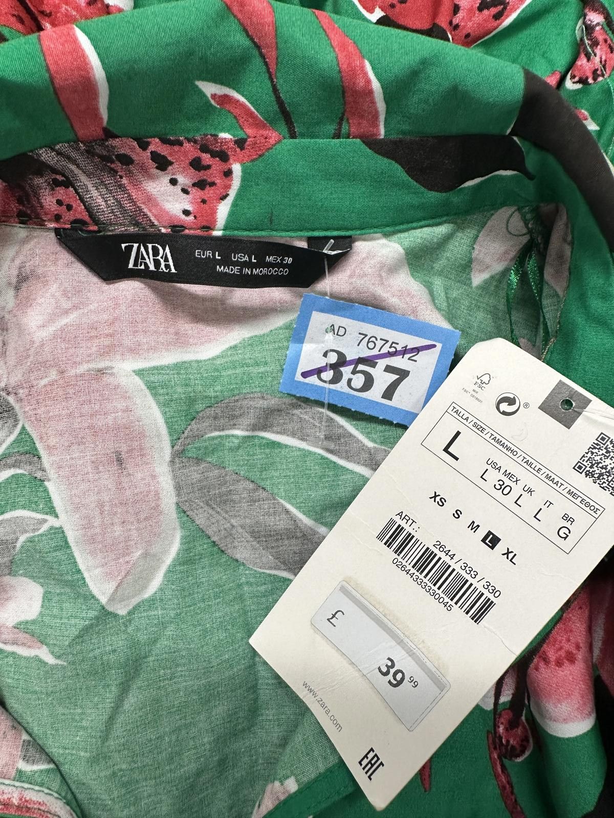 Zara ZARA Floral Print Green Midi Dress with Belt Size L Size L / US 10 / IT 46 - 2 Thumbnail