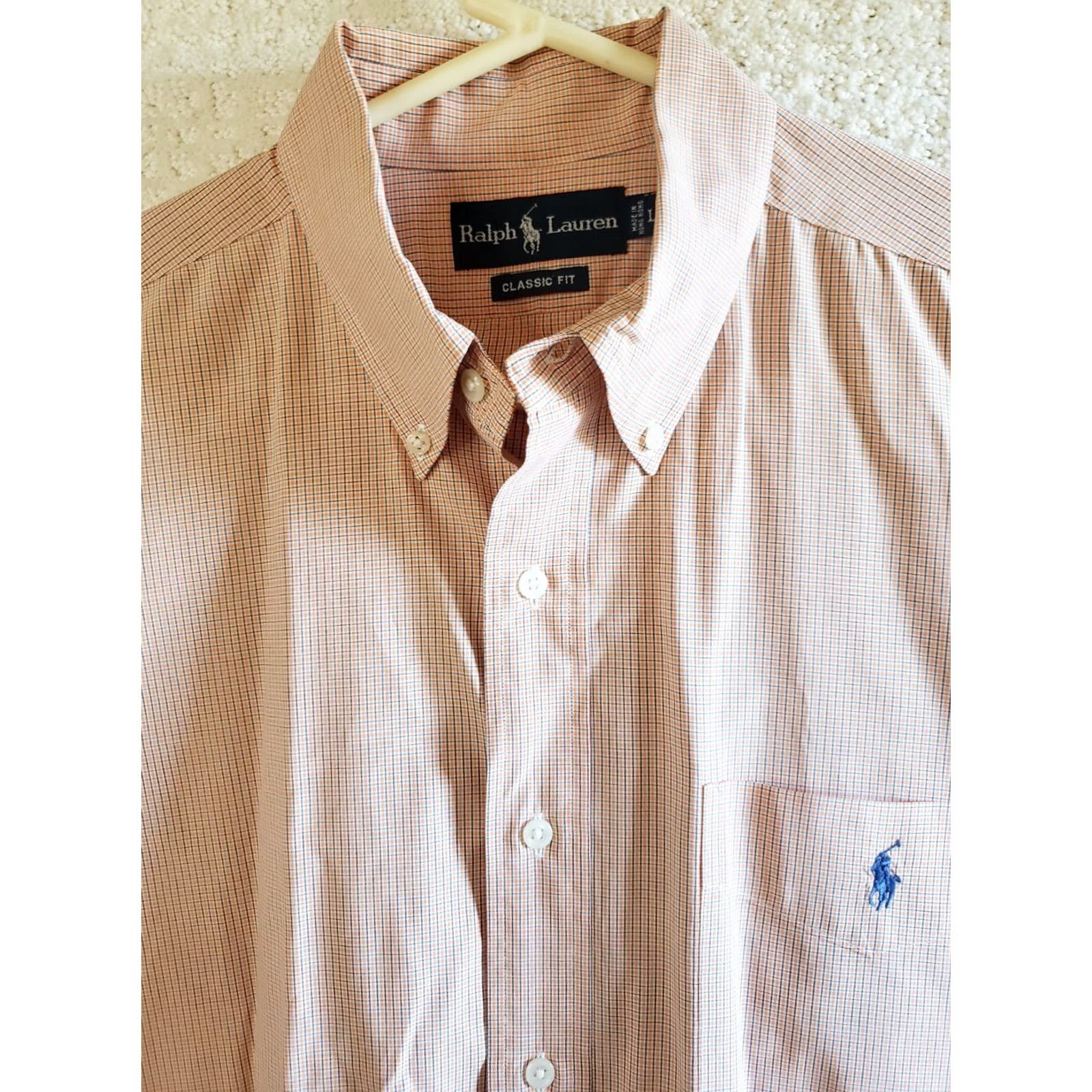 Ralph Lauren Ralph Lauren Classic Fit Men's Lg S. S. Coral Blue Micro Check Shirt Size US L / EU 52-54 / 3 - 3 Thumbnail