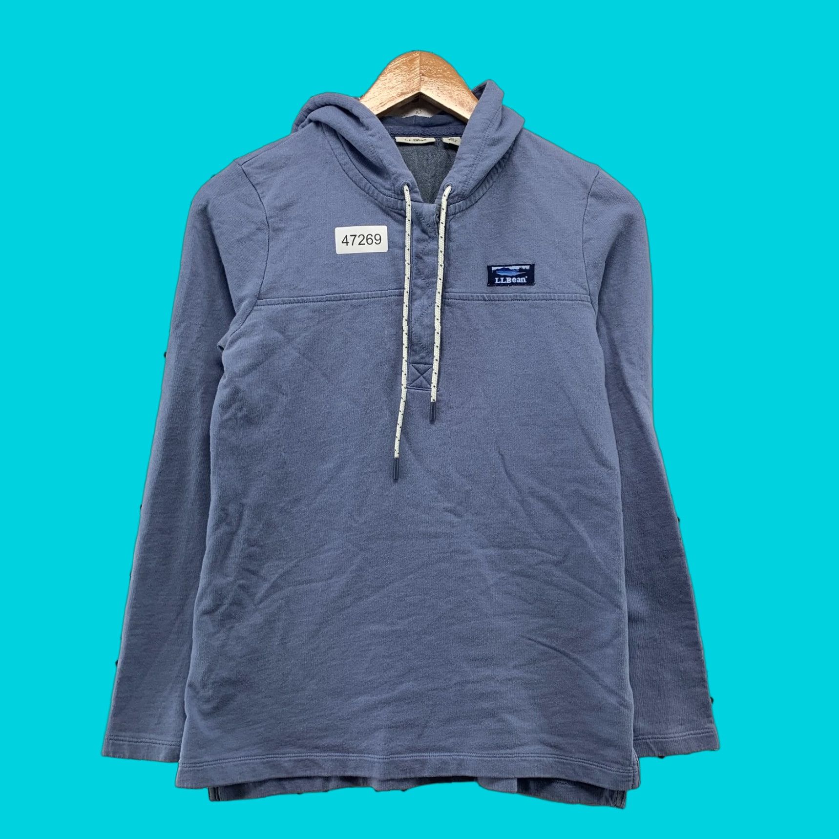 Vintage LL Bean Hoodie Sweatshirt Womens XS Blue Henley Hooded Fleece Pullover Size XS / US 0-2 / IT 36-38 - 1 Thumbnail