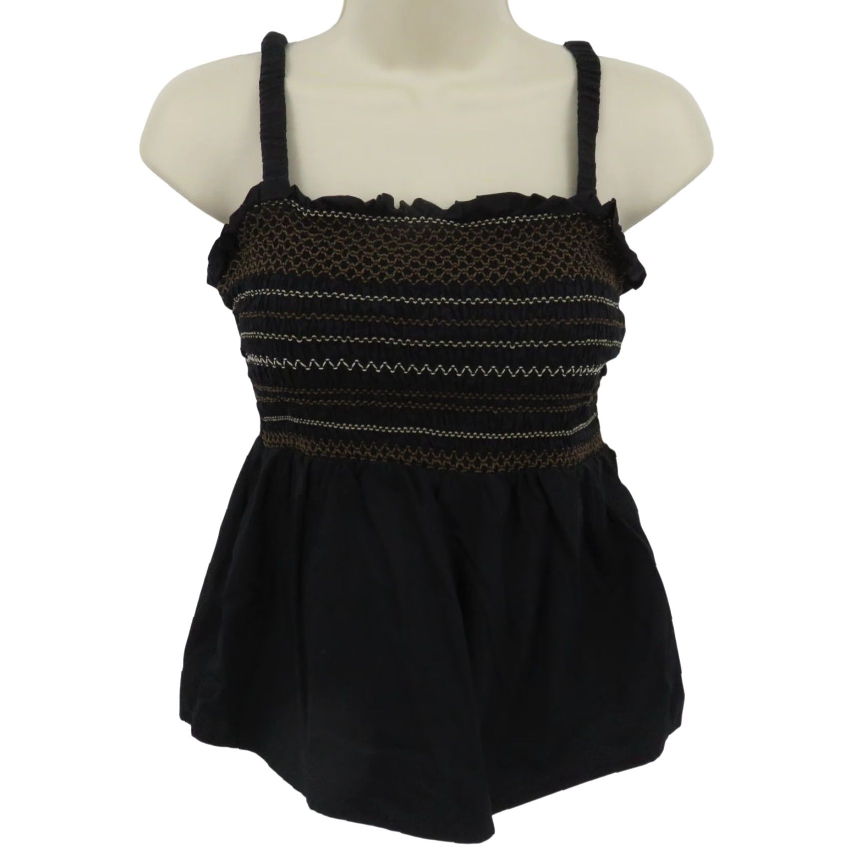 Old Navy VINTAGE Old Navy Women Small Black Puckered Ruched Spaghetti Strap Tank Top Shirt Blouse Size S / US 4 / IT 40 - 2 Thumbnail
