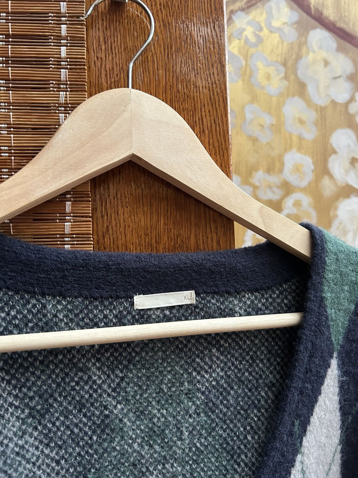 GU GU Brushed Yarn Argyle Navy/Green Cardigan XL Unisex Size US XL / EU 56 / 4 - 6 Thumbnail