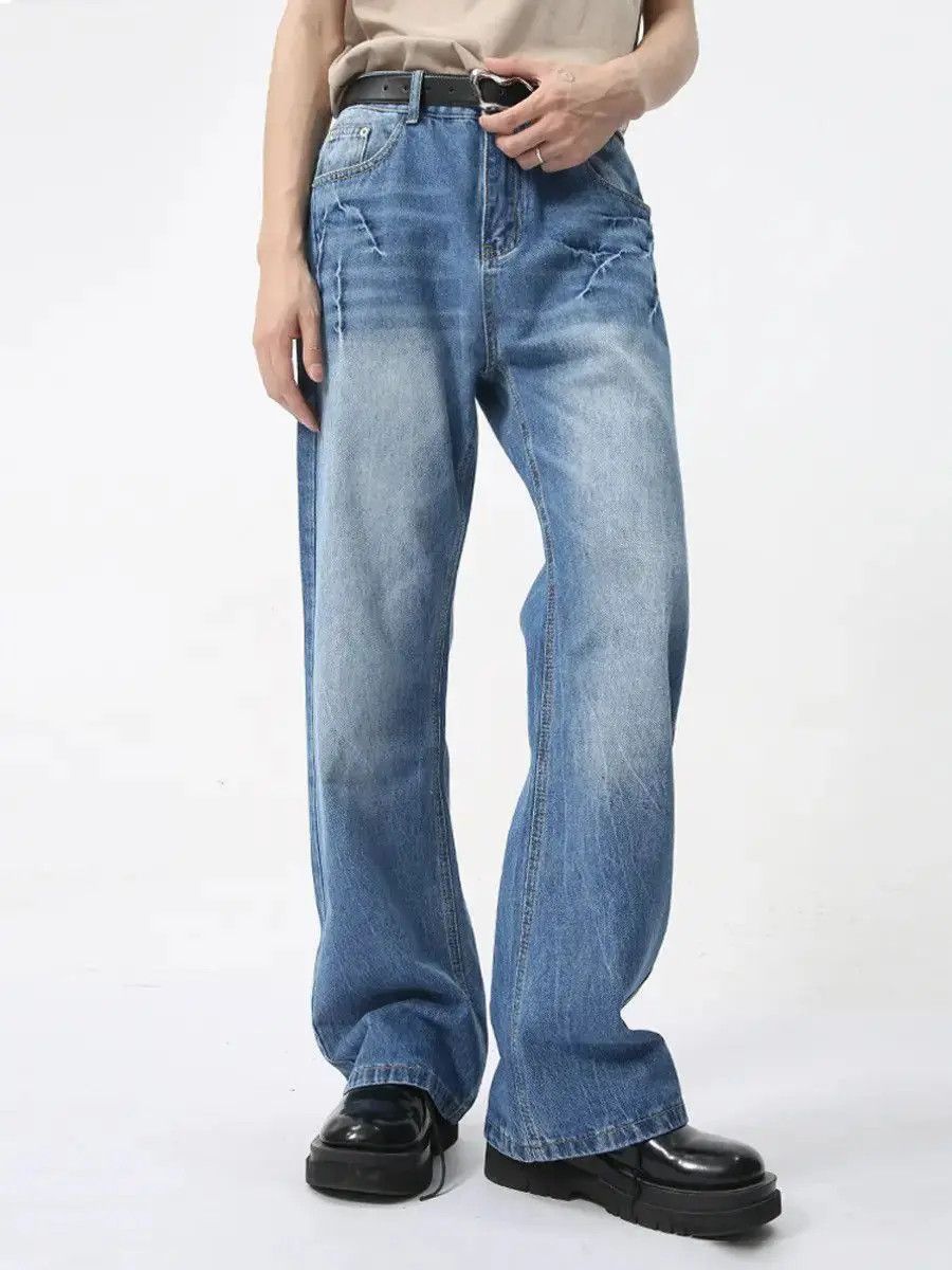 Japanese Brand Retro loose cracked micro flared jeans Size US 32 / EU 48 - 2 Thumbnail