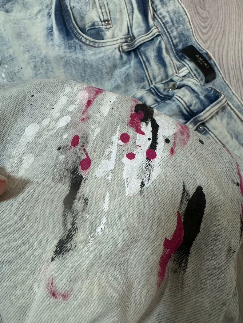 Amiri Amiri Light blue splatter straight leg distressed denim je Size US 38 / EU 54 - 3 Thumbnail