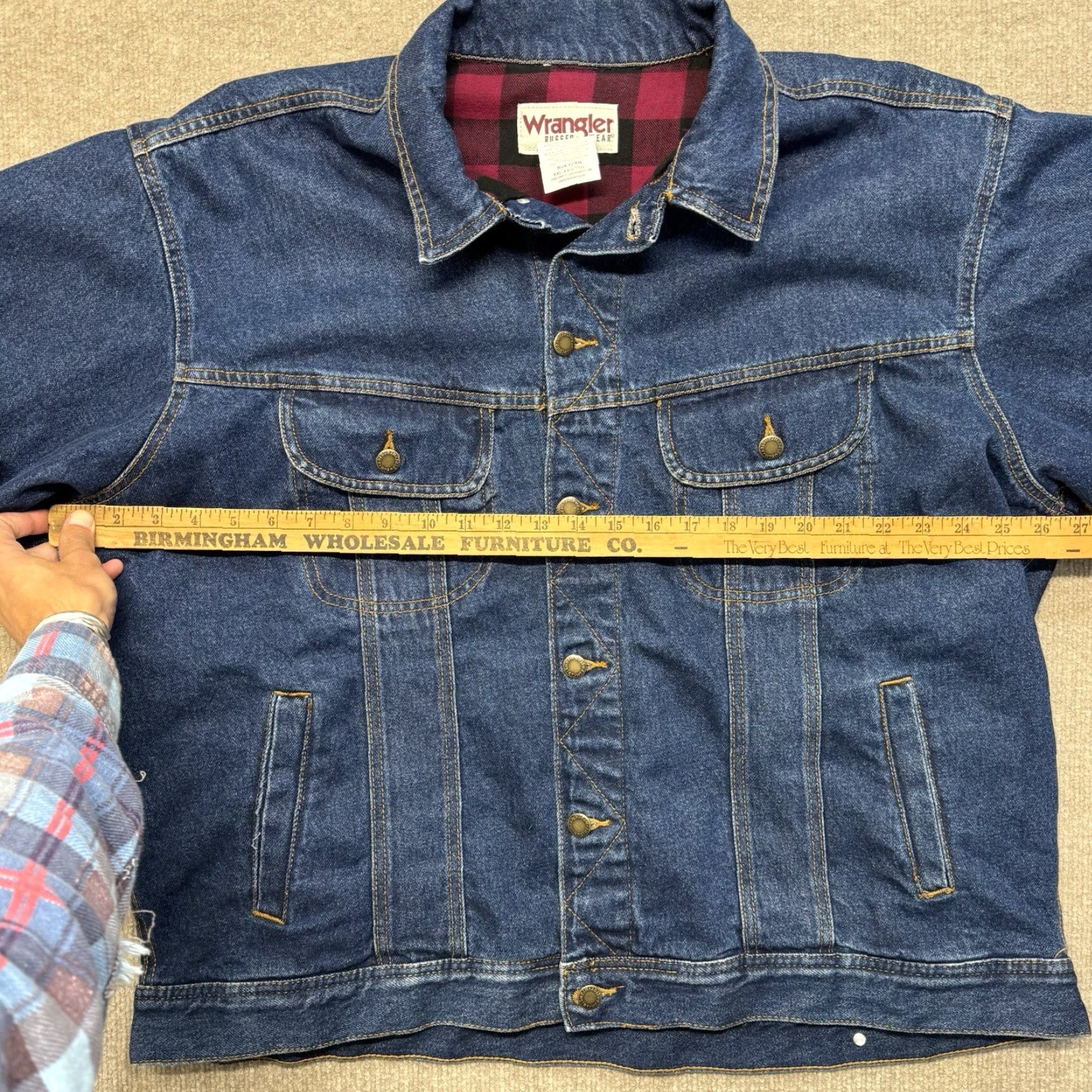 Wrangler VINTAGE Wrangler Rugged Wear Denim Jacket Mens 2XL Blue Denim 80s Cowboy Jacket Size US 39 - 6 Thumbnail
