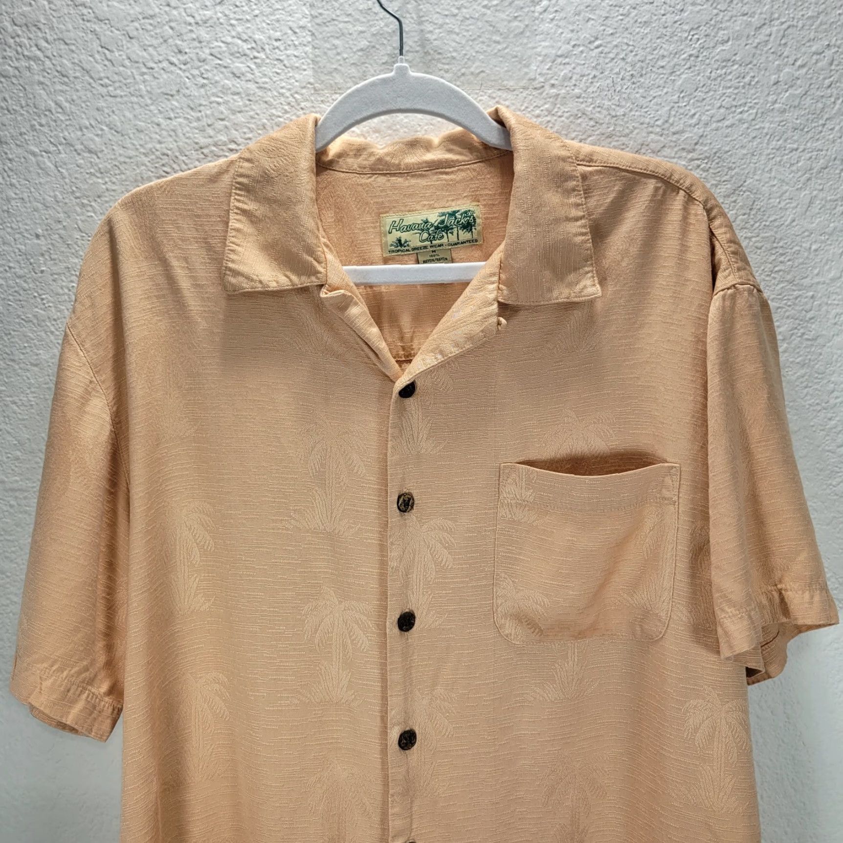 Vintage Men's Havana Jack's Cafe Peach Shirt Short Sleeve Button Up Hawaiian Soft Sz M Size US M / EU 48-50 / 2 - 4 Thumbnail