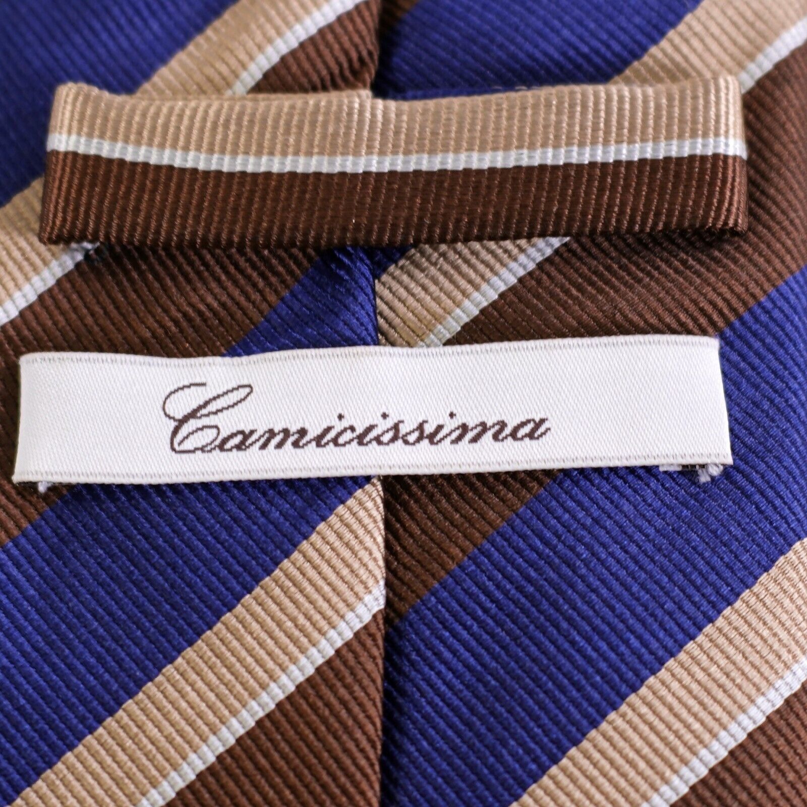 Vintage Camicissima Blue Tan Brown Striped Woven Silk Tie Size ONE SIZE - 3 Thumbnail