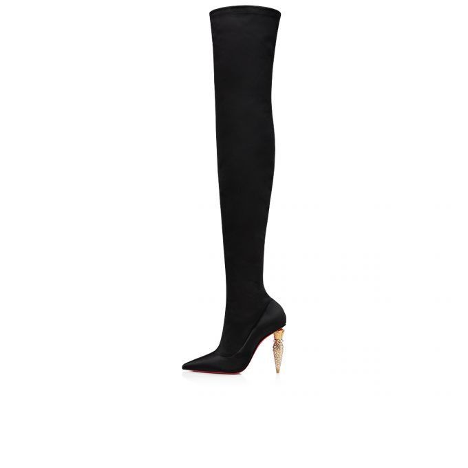 Christian Louboutin o1s1wg111224 Lipstrass Botta Alta 100 Satin in Black Size US 7.5 / IT 37.5 - 1 Thumbnail