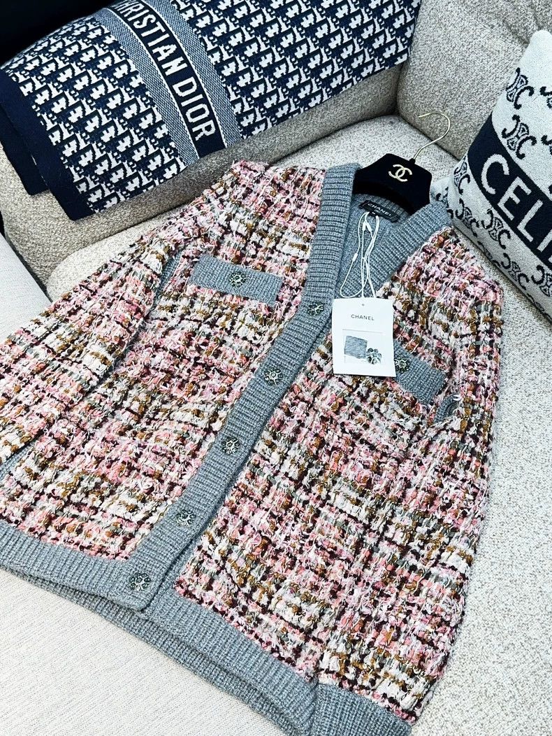 Chanel Chanel 23K pink tweed stitching gray plaid diamond buckle Size XS / US 0-2 / IT 36-38 - 3 Thumbnail