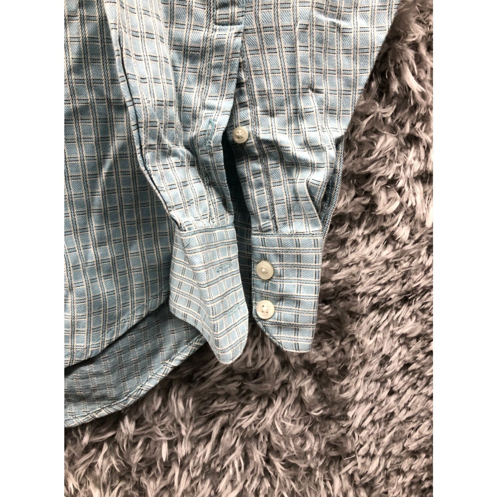 Geoffrey Beene Geoffrey Beene Shirt XL Mens Light Blue Long Sleeve Spread Collar Button-Up Regular Fit Plaid Navy Blue Accessories Logo Embroidered Size US XL / EU 56 / 4 - 3 Thumbnail