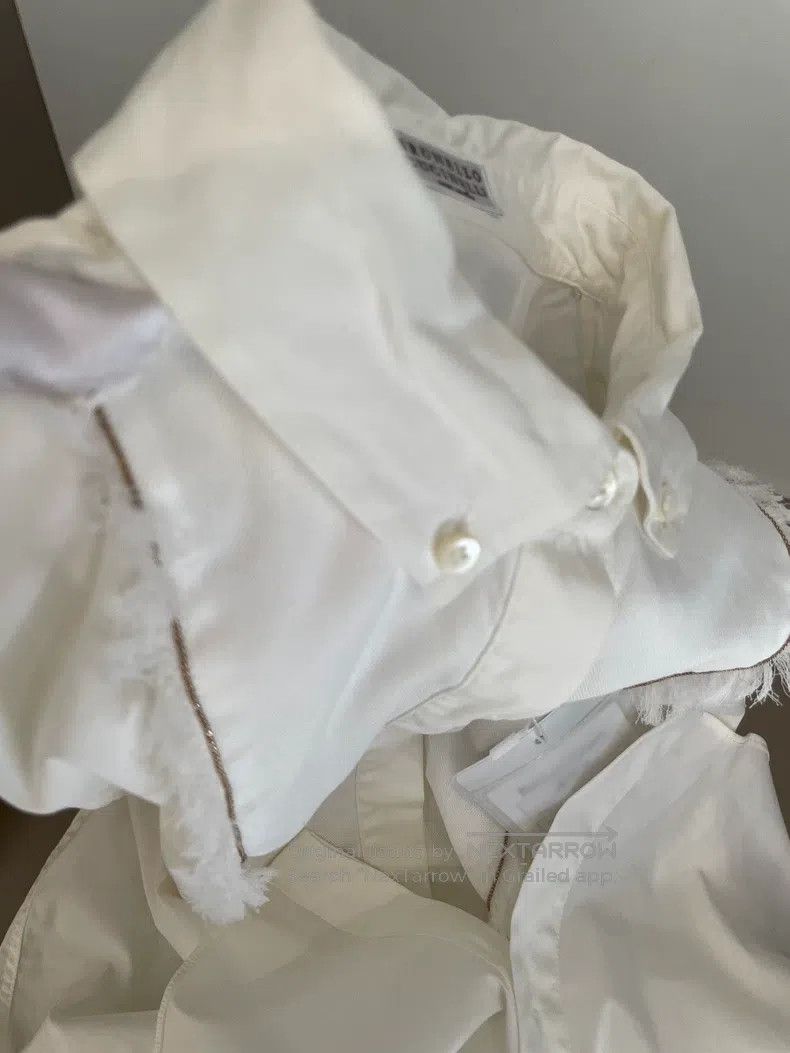 Brunello Cucinelli Brunello Cucinelli White Beaded Cotton Shirt Size M / US 6-8 / IT 42-44 - 5 Thumbnail