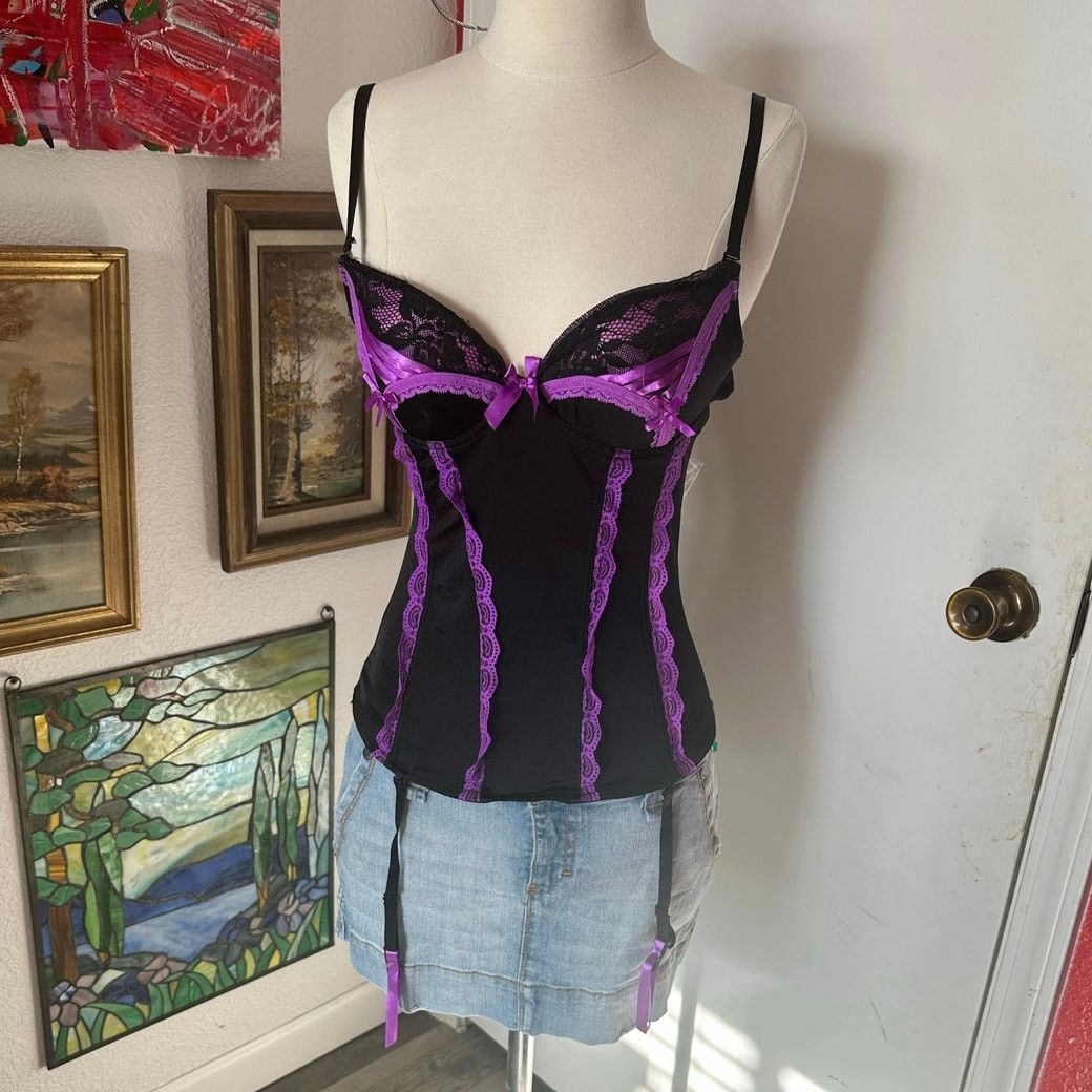 Other body rage purple and black lace corset underwear bra set Size ONE SIZE - 1 Thumbnail