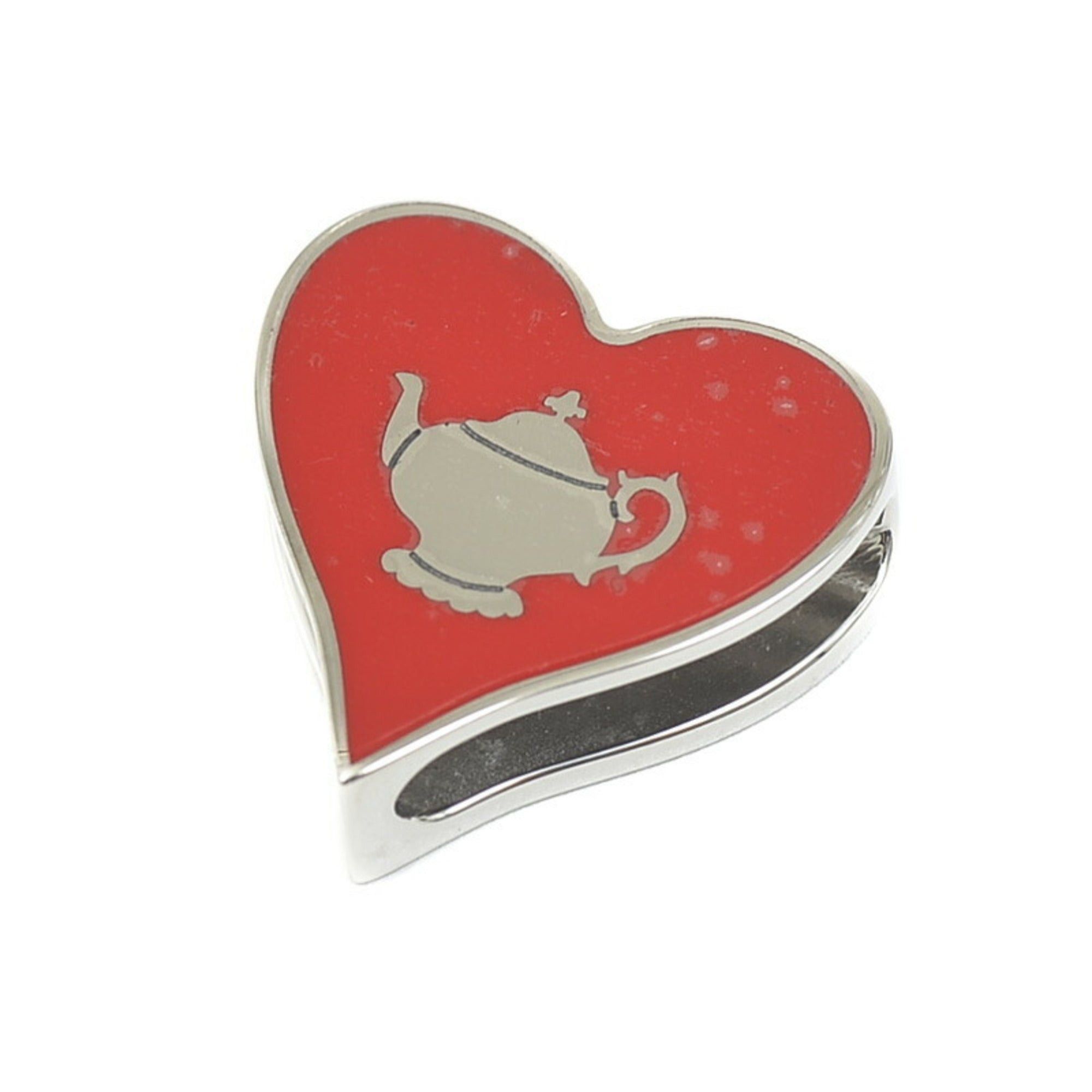 image of Hermes Scarf Ring Tea Time Heart Red/silver in Black, Women's