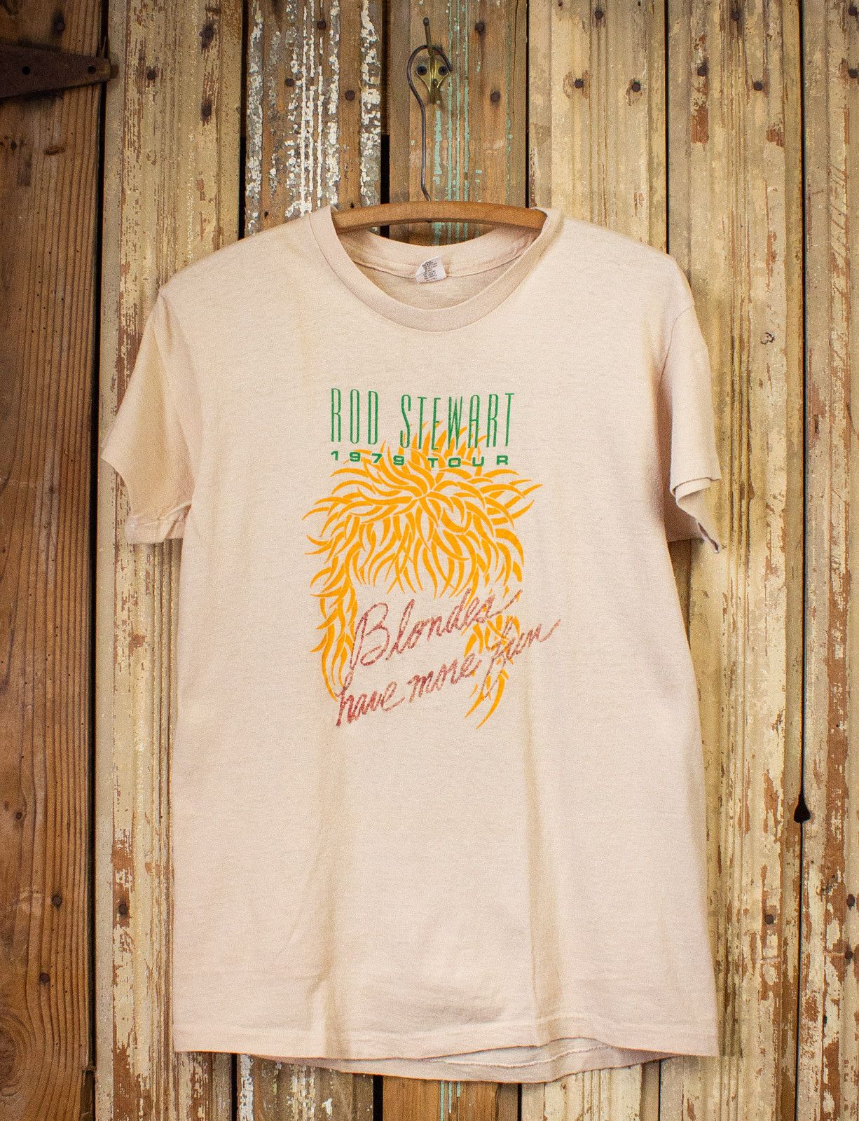 image of Band Tees x Vintage Rod Stewart Blondes Have More Fun Concert Tee 1979 in Tan, Men's (Size Small)