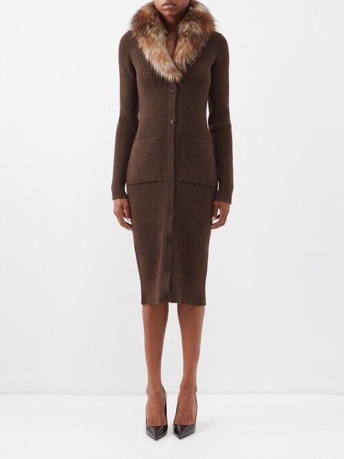 Saint Laurent Paris o1s1wg111024 Long Cardigan Dress in Dark Brown Size L / US 10 / IT 46 - 3 Thumbnail
