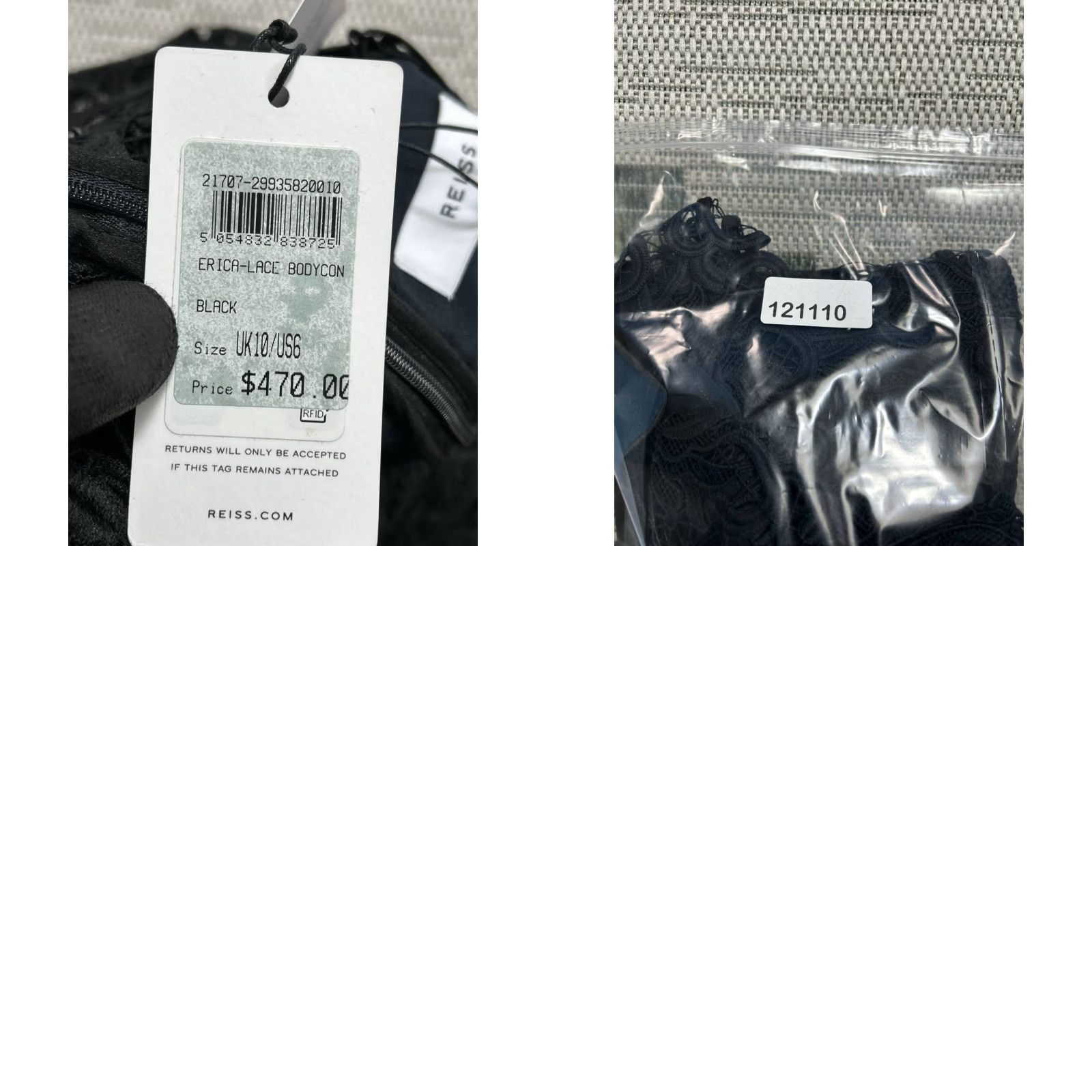 Reiss Reiss Dress Womens Bodycon Lace Black Zip Knee Length V-Neck Floral Long Sleeve 6 - Casual Party/Cocktail Size M / US 6-8 / IT 42-44 - 9 Thumbnail