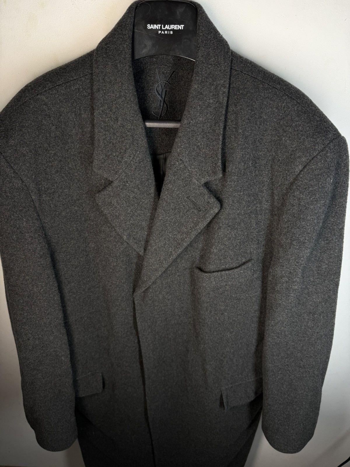 Yves Saint Laurent Grey Wool YSL Coat Heavy Soft Long Size US L / EU 52-54 / 3 - 15 Thumbnail