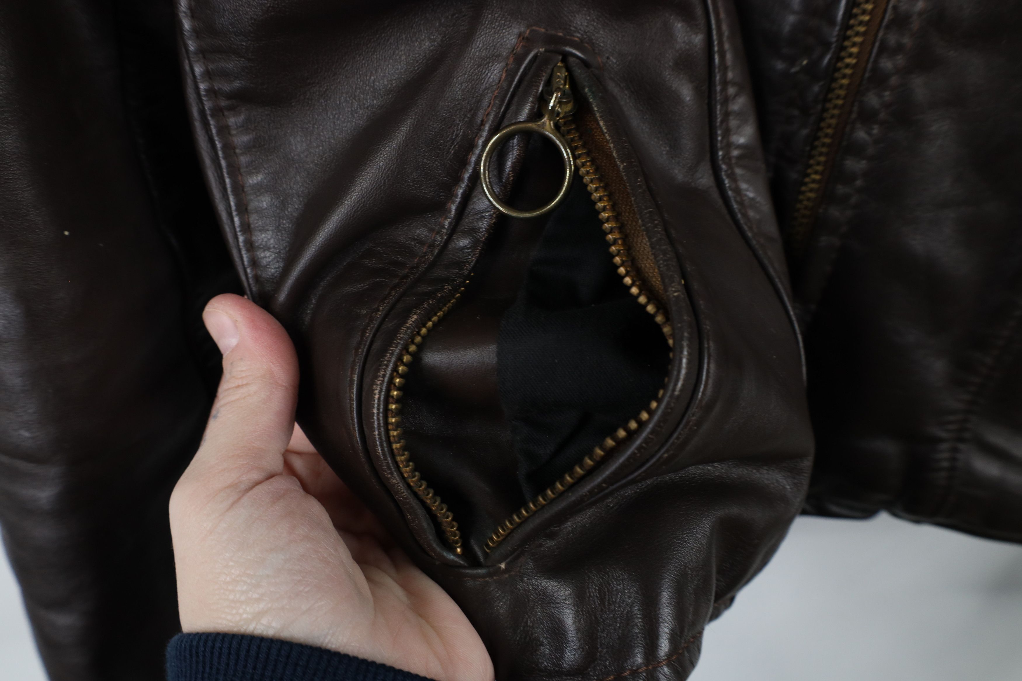 Vintage Vintage 60s Lined Leather Buckle Back Racer Jacket Brown USA Size M / US 6-8 / IT 42-44 - 7 Thumbnail