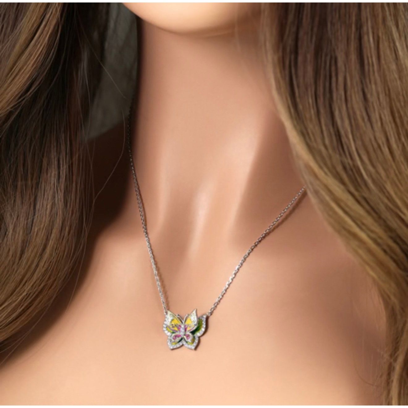 The Unbranded Brand Butterfly CZ Enamel Sterling Silver Necklace Size ONE SIZE - 2 Thumbnail