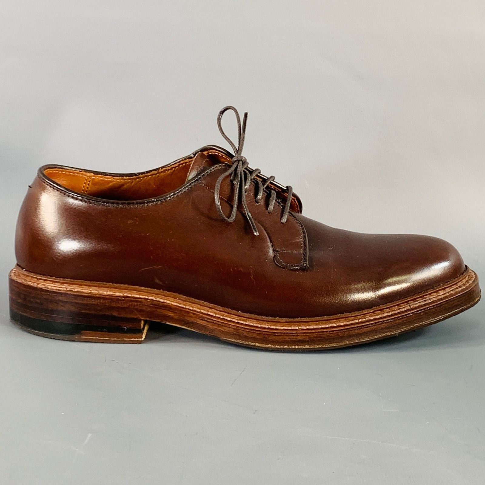 Alden ALDEN Plain Toe Blucher Brown Leather Derby Lace-Up Shoes Size US 6.5 / EU 39-40 - 2 Thumbnail