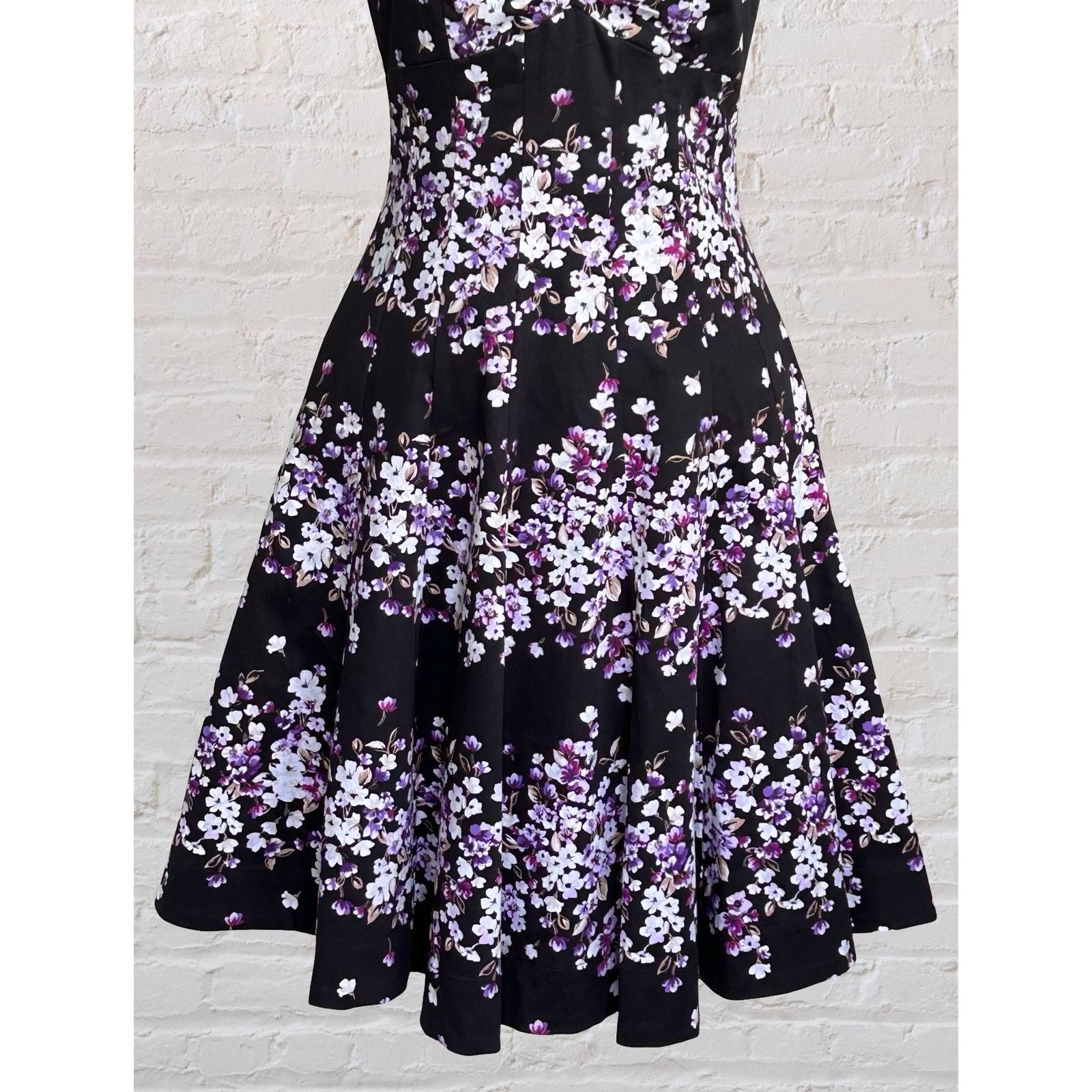 White House Black Market WHBM Black Purple Floral A Line Dress 0 2 4 6 S Dark Fairy Size S / US 4 / IT 40 - 4 Thumbnail