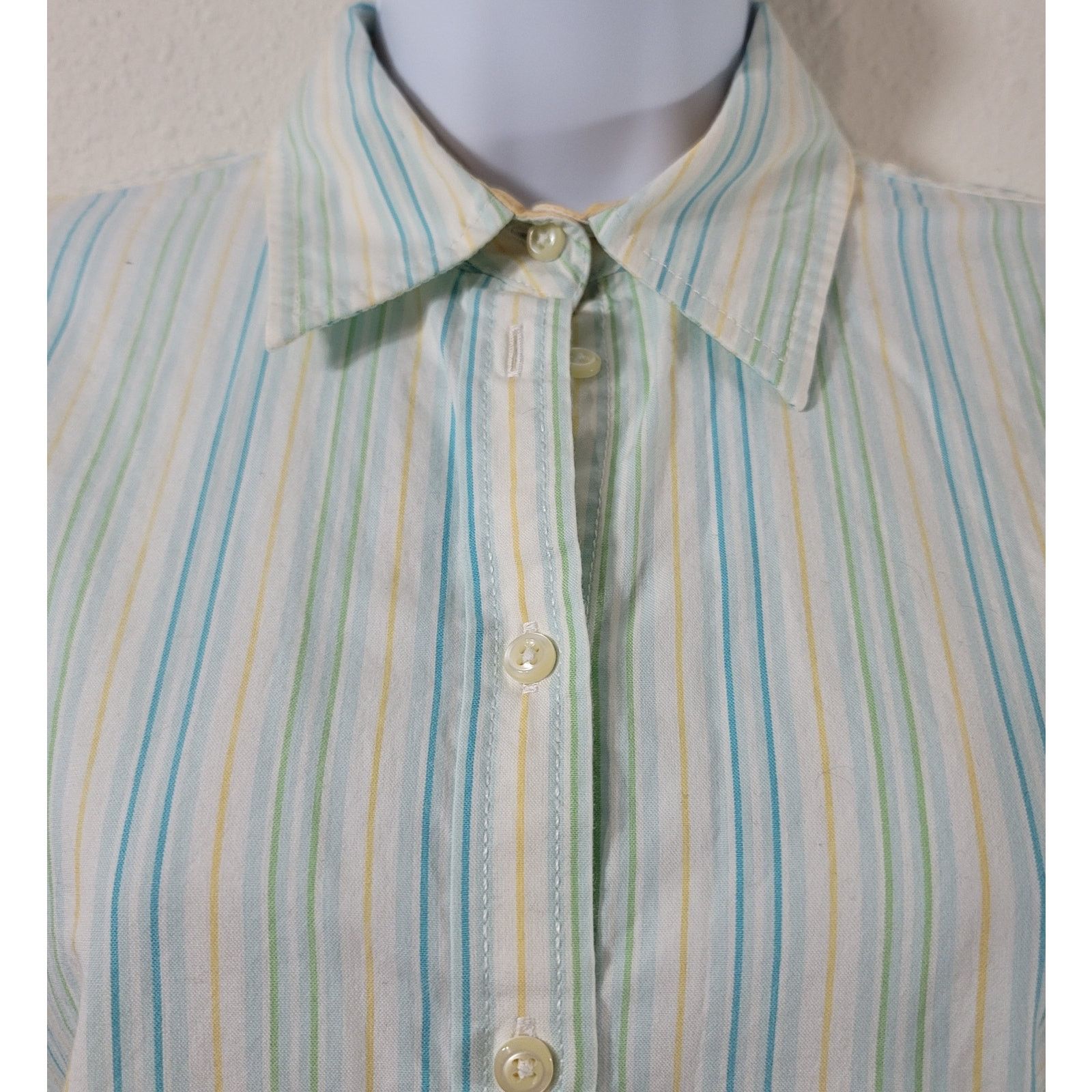 Tommy Hilfiger Tommy Hilfiger White Blue Green Striped Button Up Top XS Size XS / US 0-2 / IT 36-38 - 5 Thumbnail