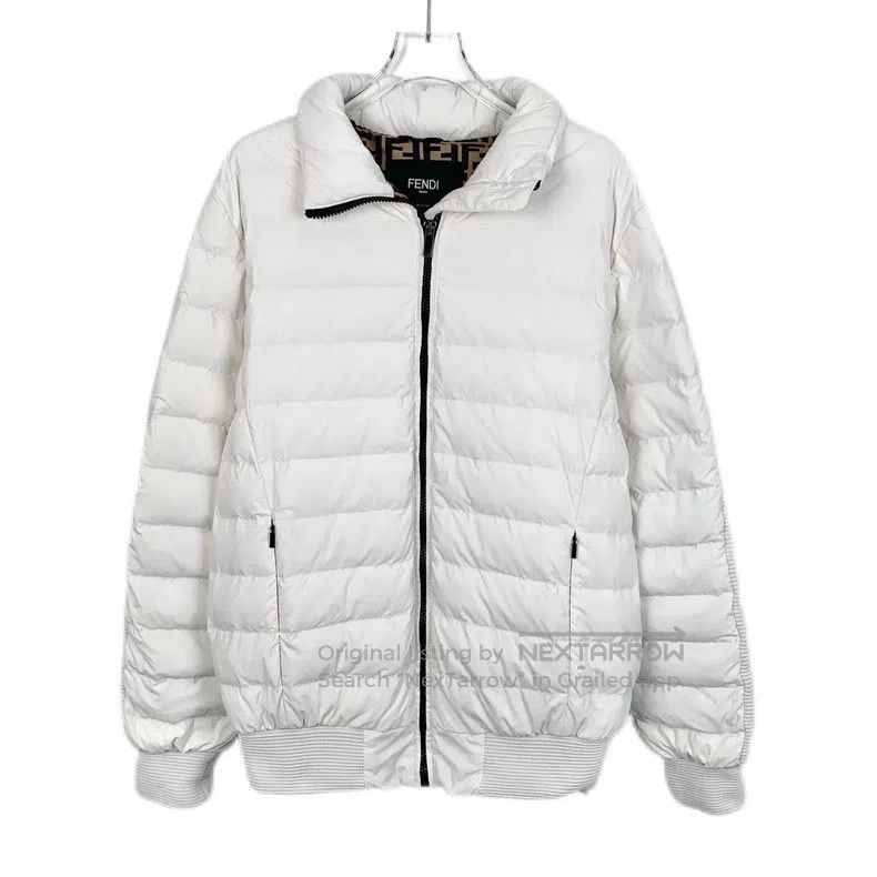 Fendi Fendi White inner logo monogram print zip-up hooded down j Size M / US 6-8 / IT 42-44 - 1 Thumbnail