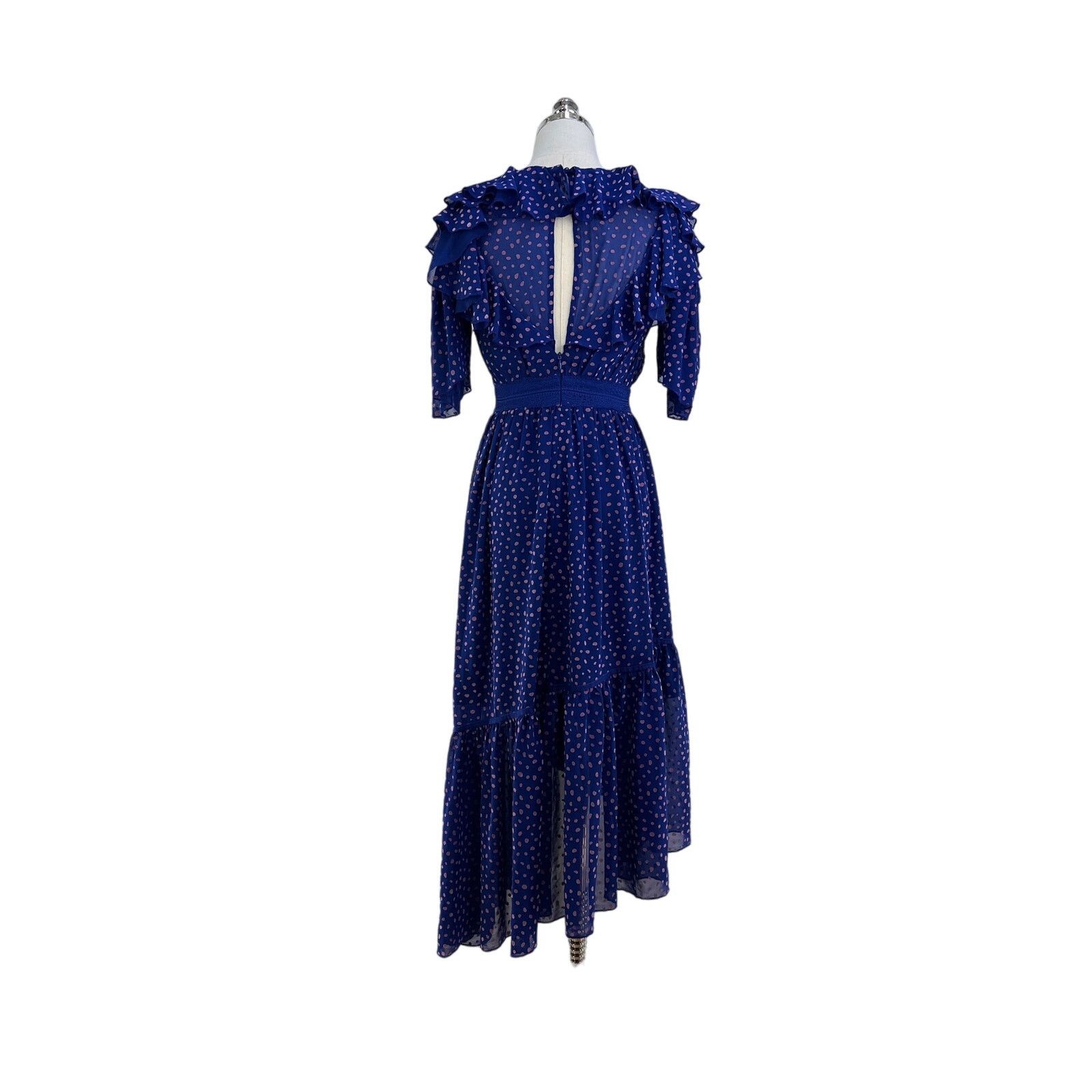 Other Three Floor Polka Dot Ada Dress Blue Ruffles V Neck Midi Size S / US 4 / IT 40 - 11 Thumbnail