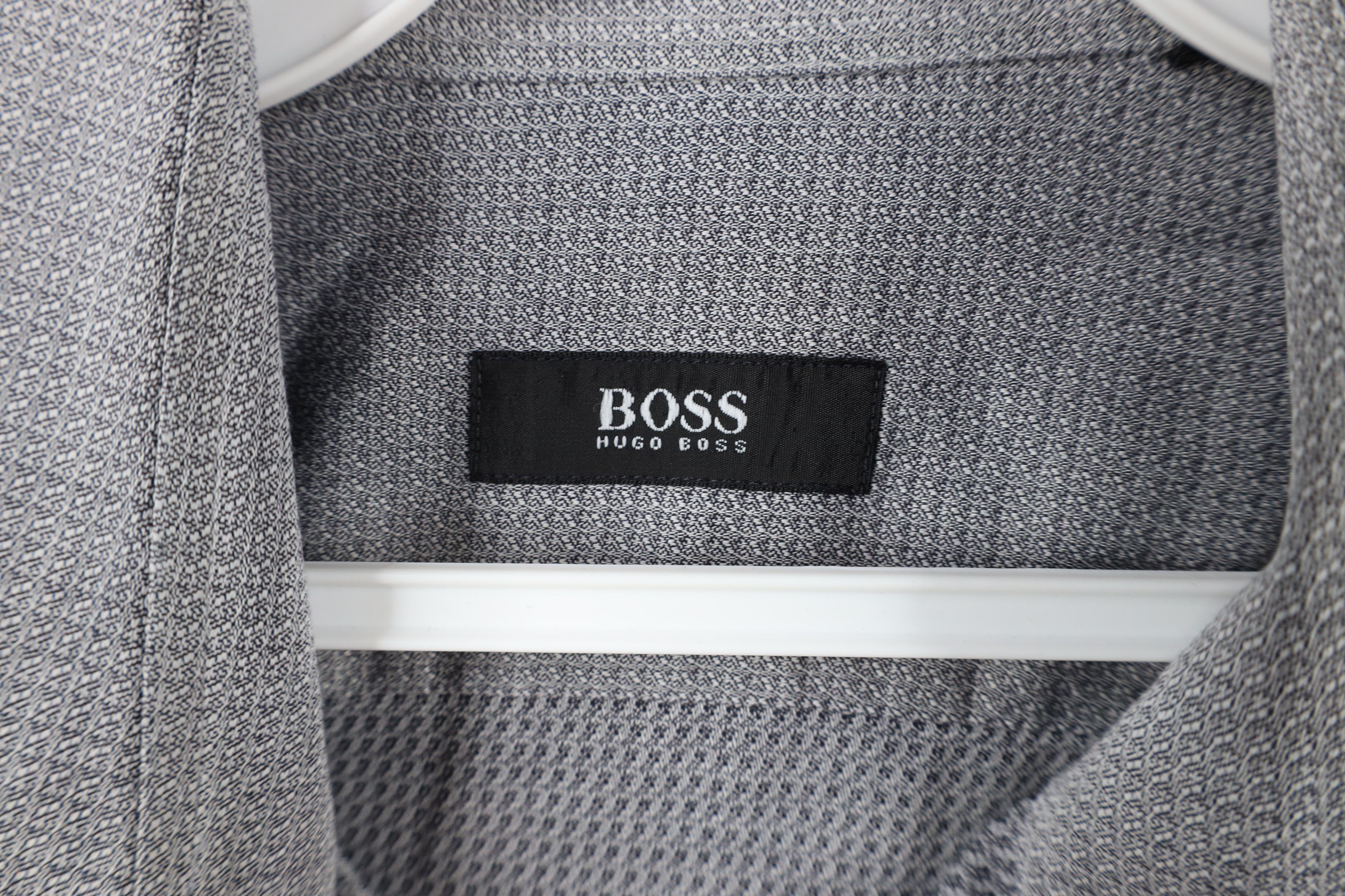 Hugo Boss × Vintage Vintage Hugo Boss Geometric Collared Button Dress Shirt Gray Size US M / EU 48-50 / 2 - 7 Thumbnail