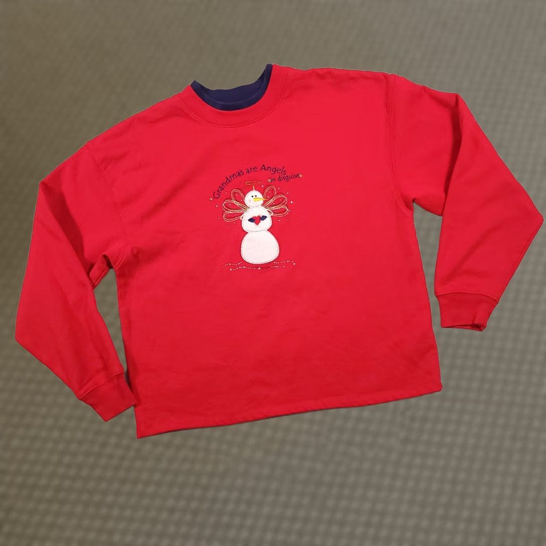 Vintage Vtg M&C Sport Grandma Sweatshirt Crewneck Women's Medium Red Embroidered Snowman Size XL / US 12-14 / IT 48-50 - 1 Thumbnail