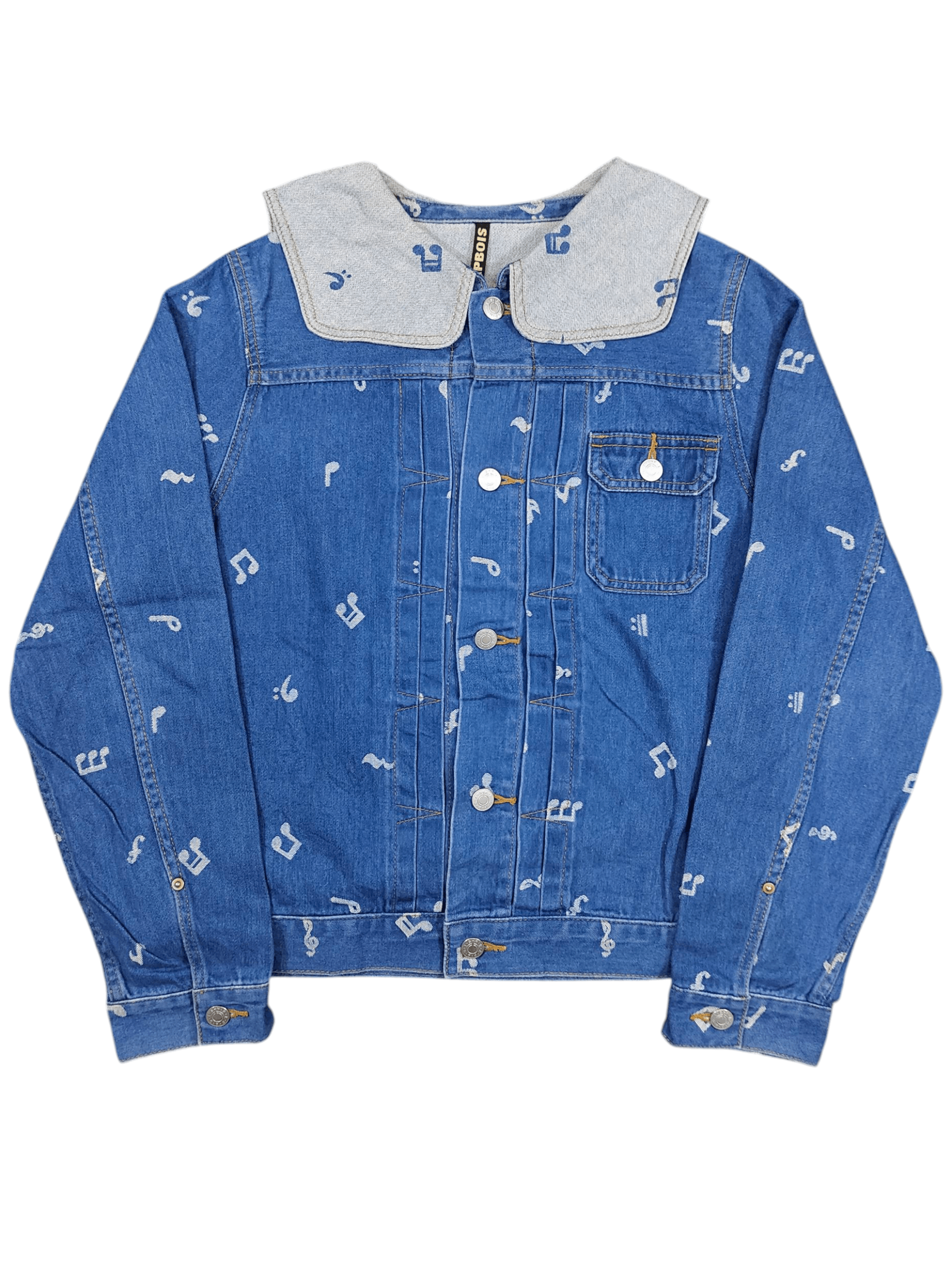 Frapbois Frapbois🇯🇵AOP Musical Notes Sailor Collar Denim Jacket Size M / US 6-8 / IT 42-44 - 1 Thumbnail