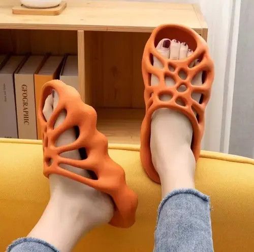 image of Vintage Cut Out Platform Slippers in Orange, Women's (Size 8)