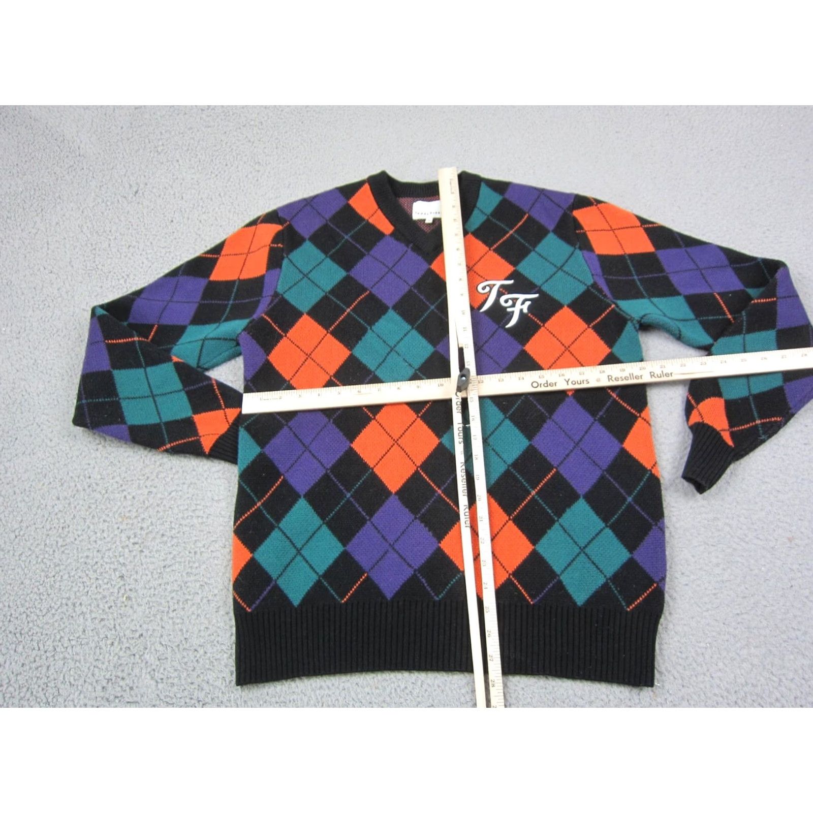 Teddy Fresh VINTAGE Teddy Fresh Sweater Mens M Black Argyle V-Neck Knit Pullover Pullover Knit Regular 80s 90s Winter Fall Spring Mens Size US M / EU 48-50 / 2 - 7 Thumbnail